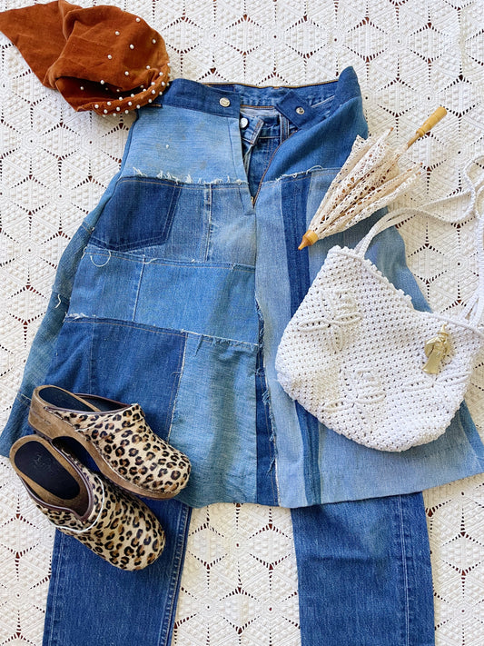1970s Vintage Patchworks Denim Skirt