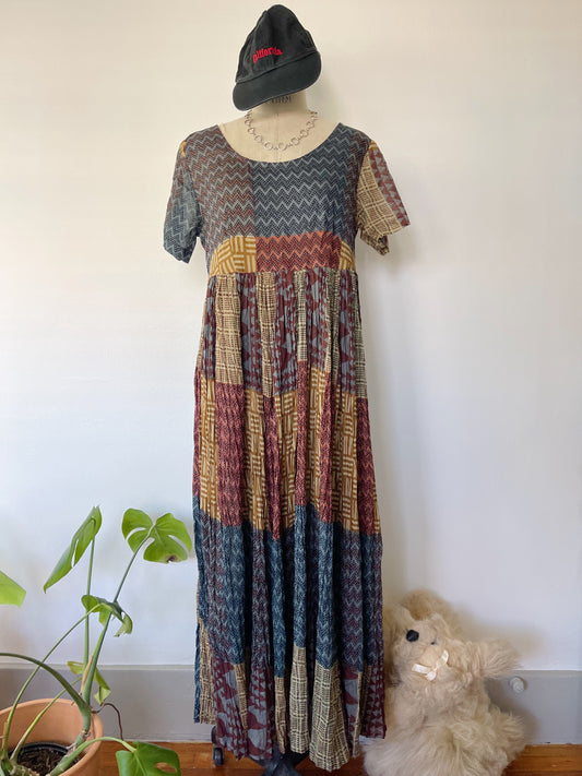 1980s Cotton Ethnic Printed Long Dress