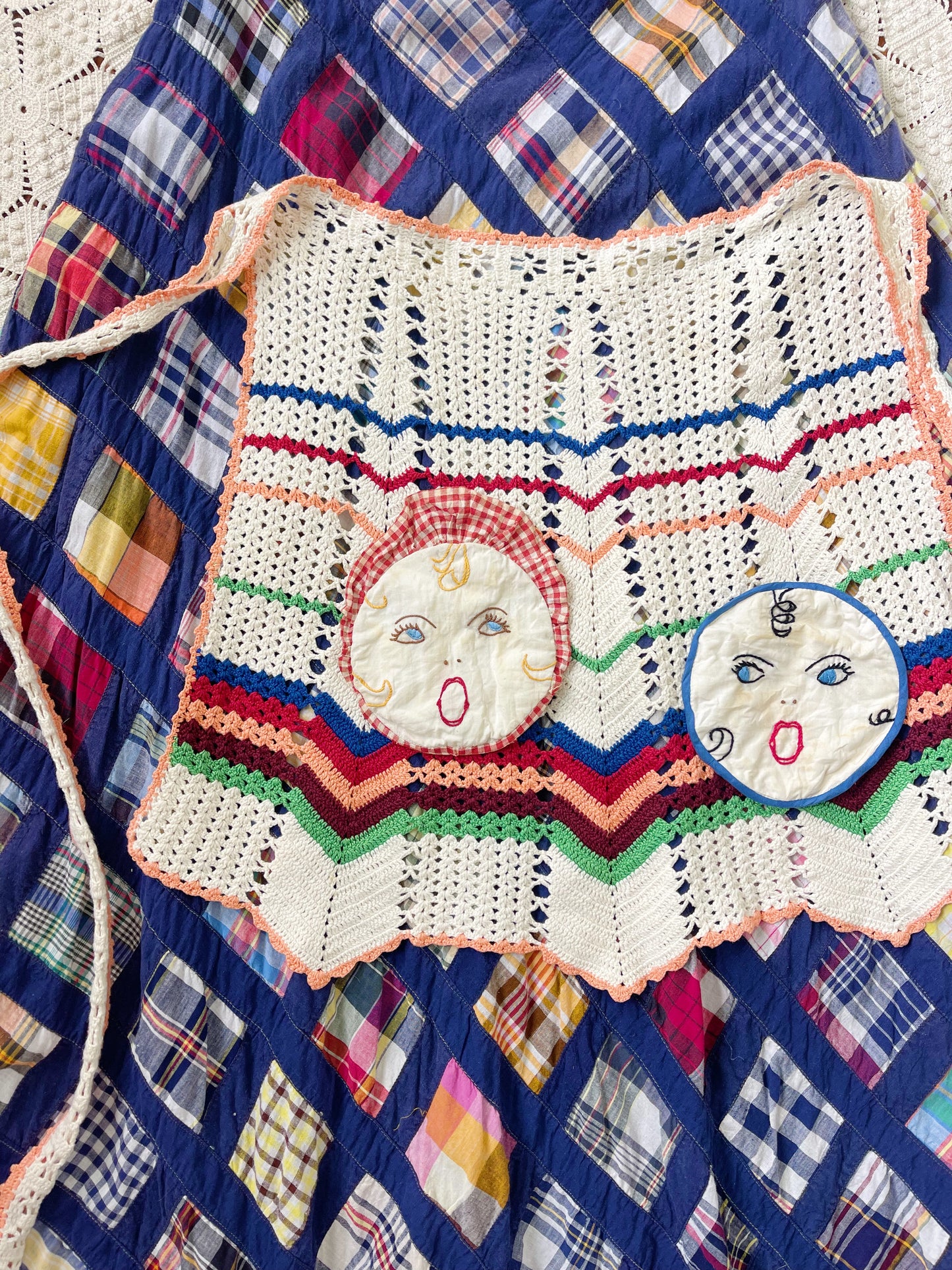 Vintage Crochet Apron with Lovely Patches