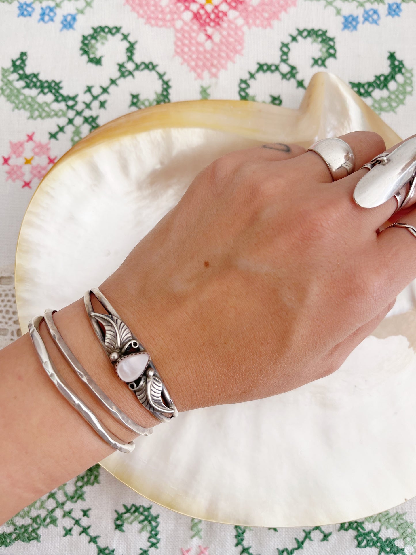 Navajo Pink Shell Silver Cuff.