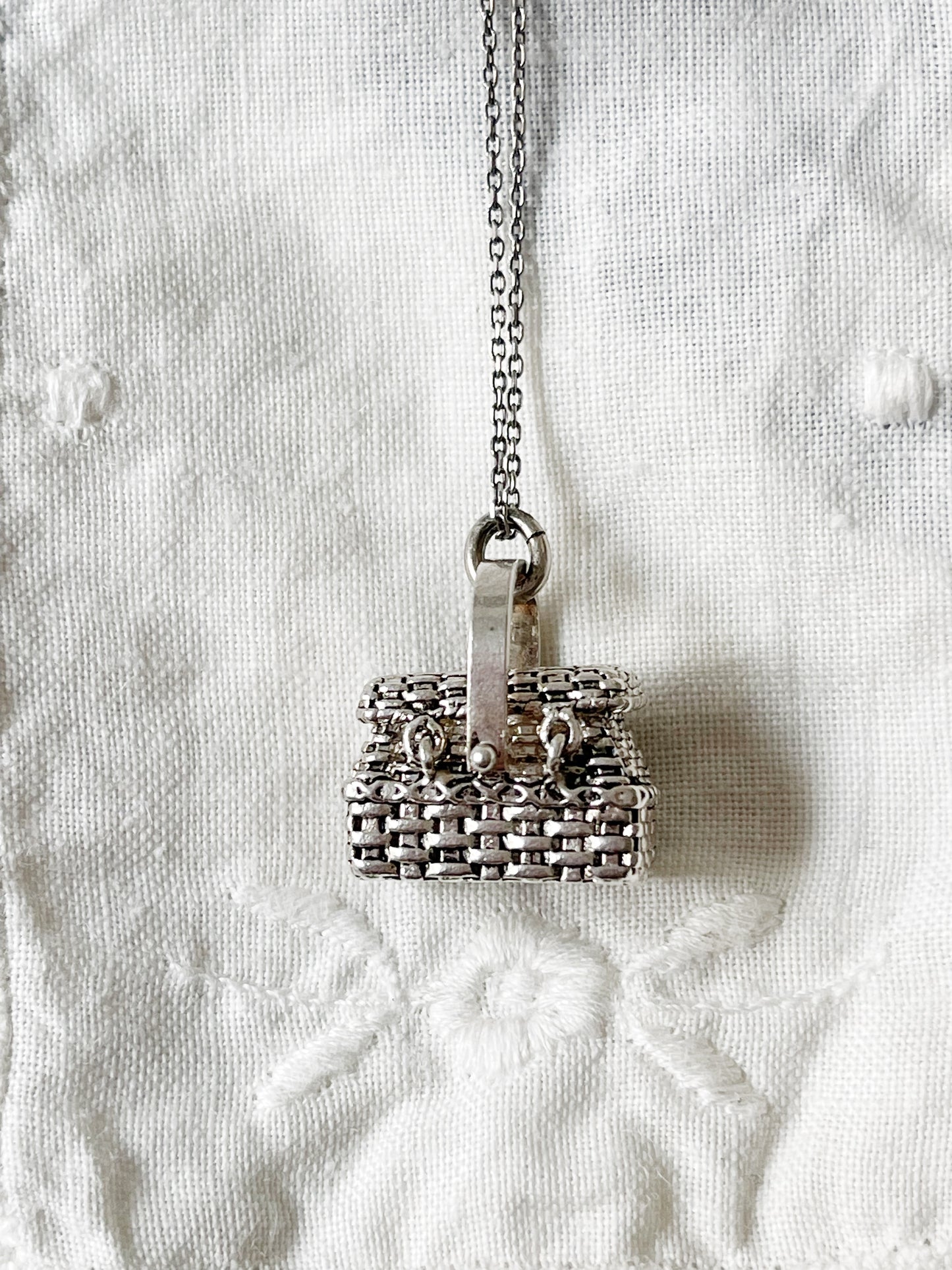 Vintage Silver 925 Basket Charm Pendant