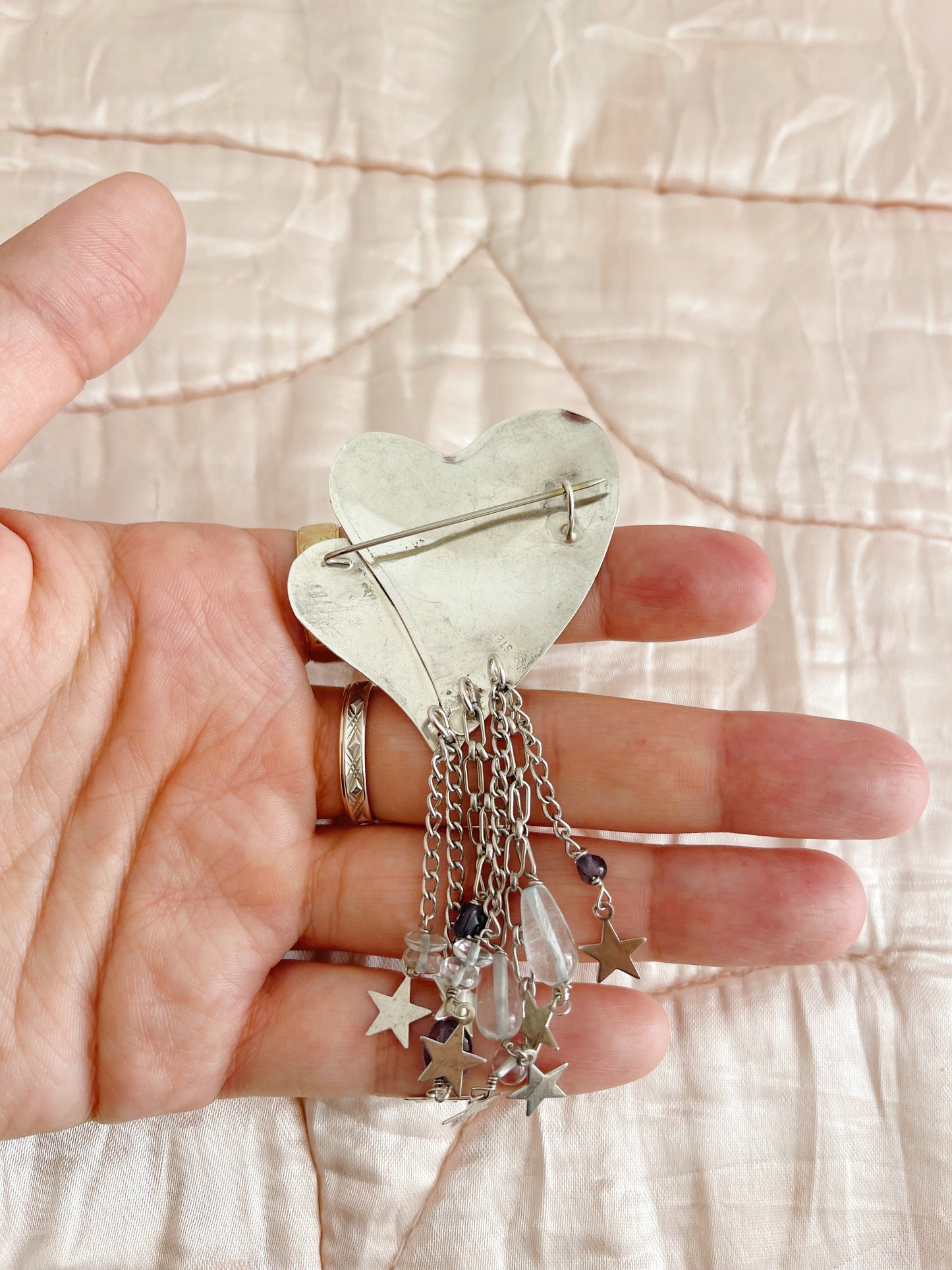 1980‘s Hearts Rain Silver Brooch