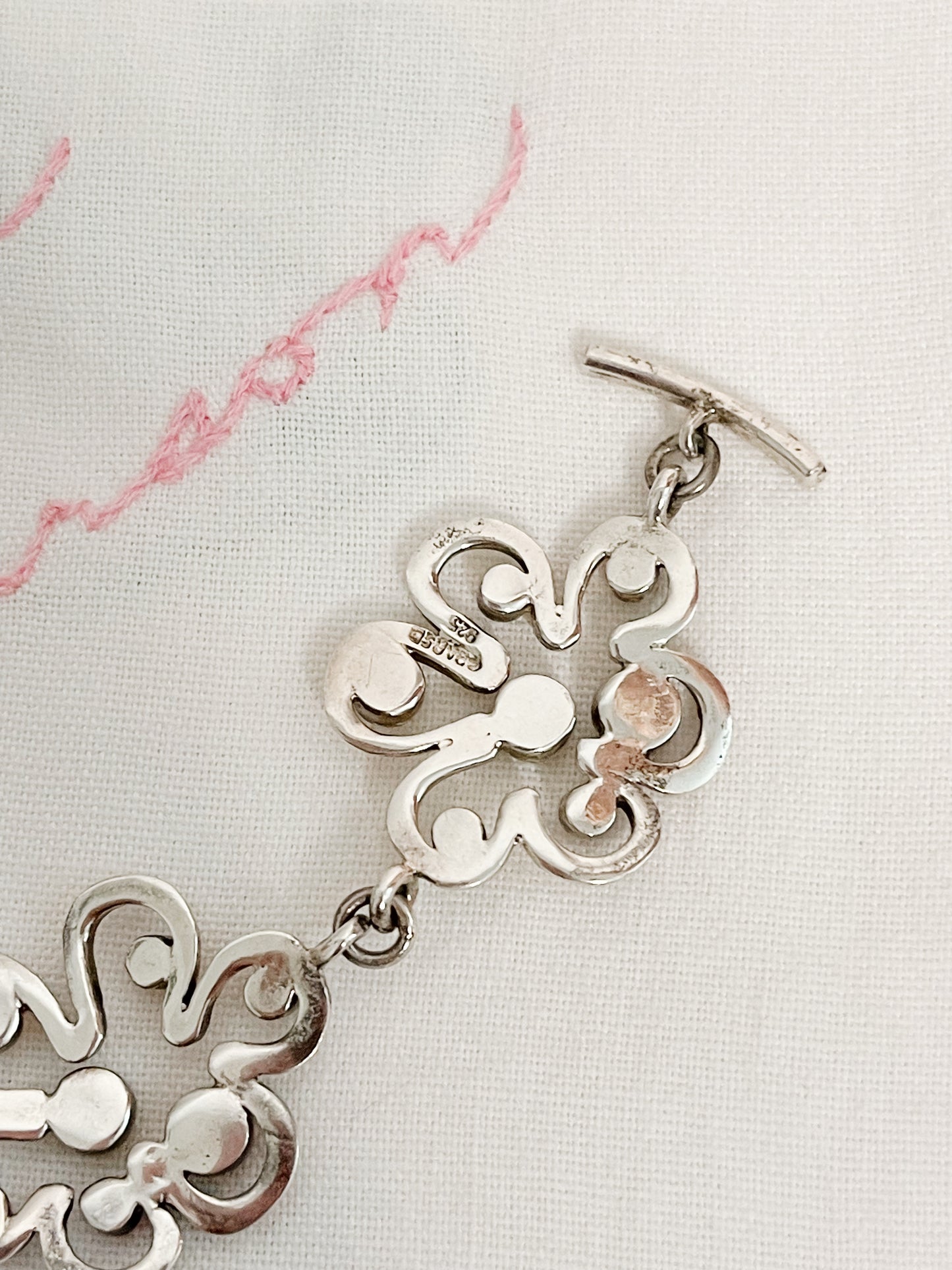 Vintage Flower Unique Silver Bracelet and Pierce