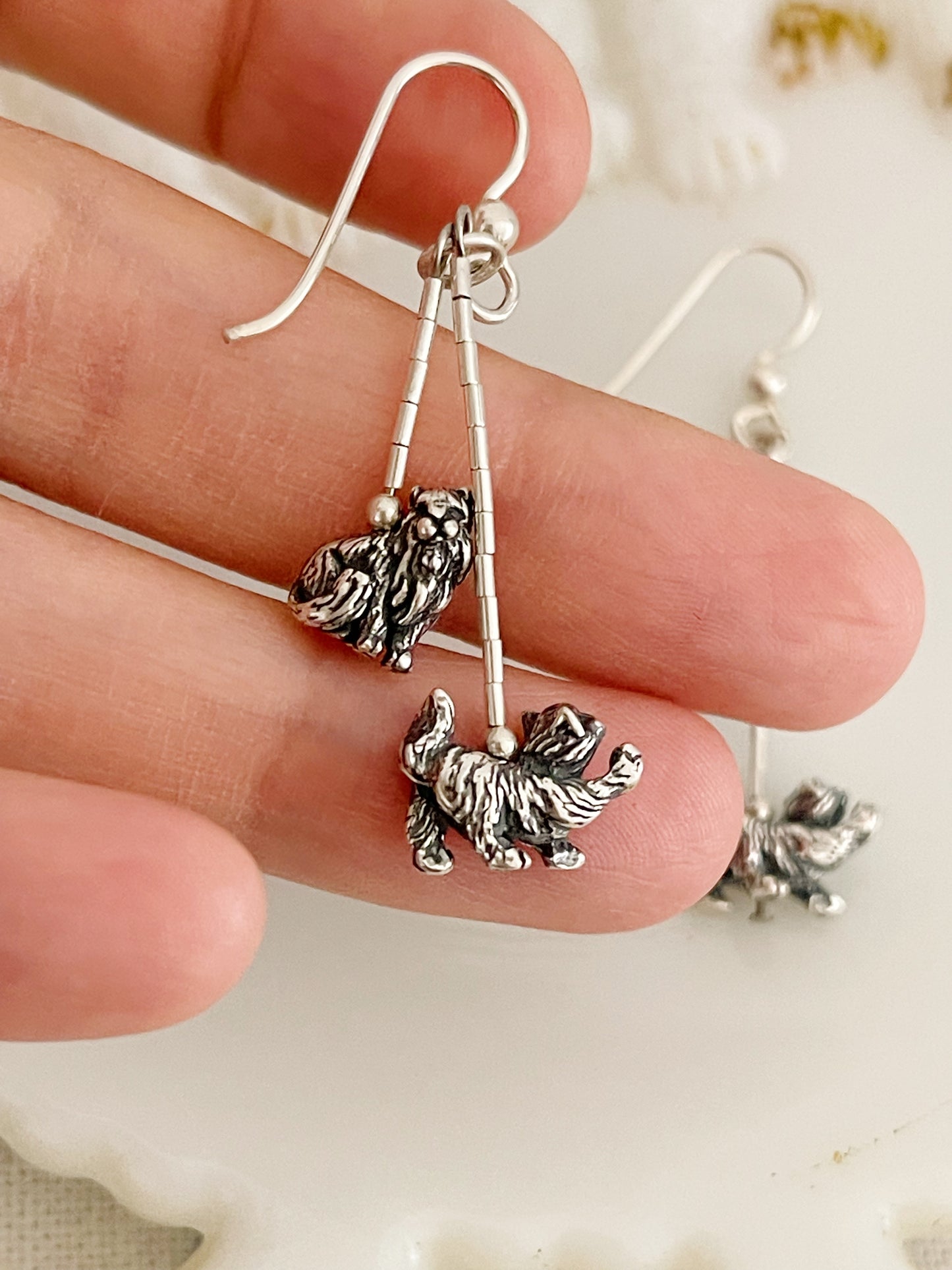 Navajo Sterling Silver Cat Beads Pierce.