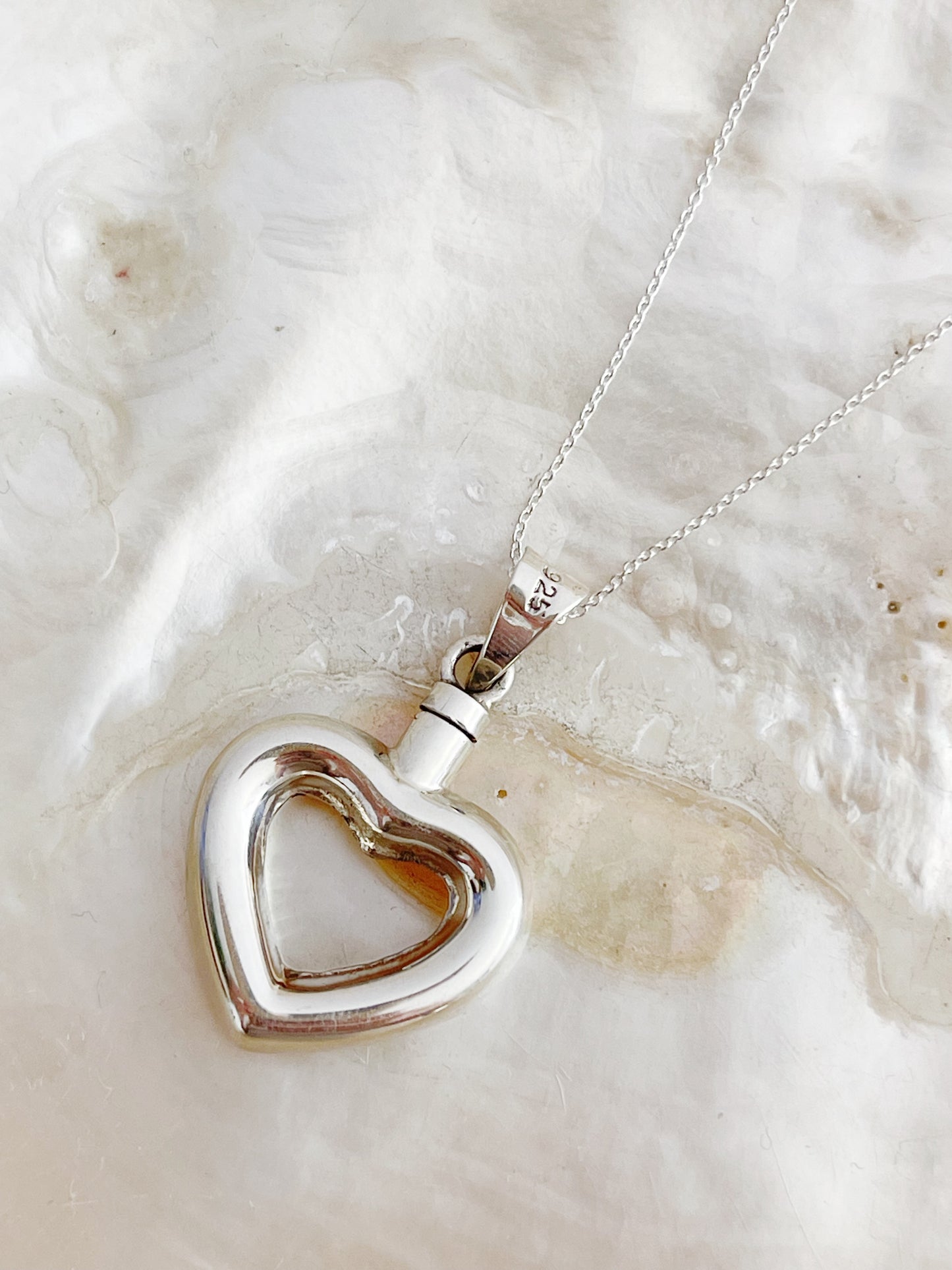 Silver Heart Perfume Bottle Necklace.