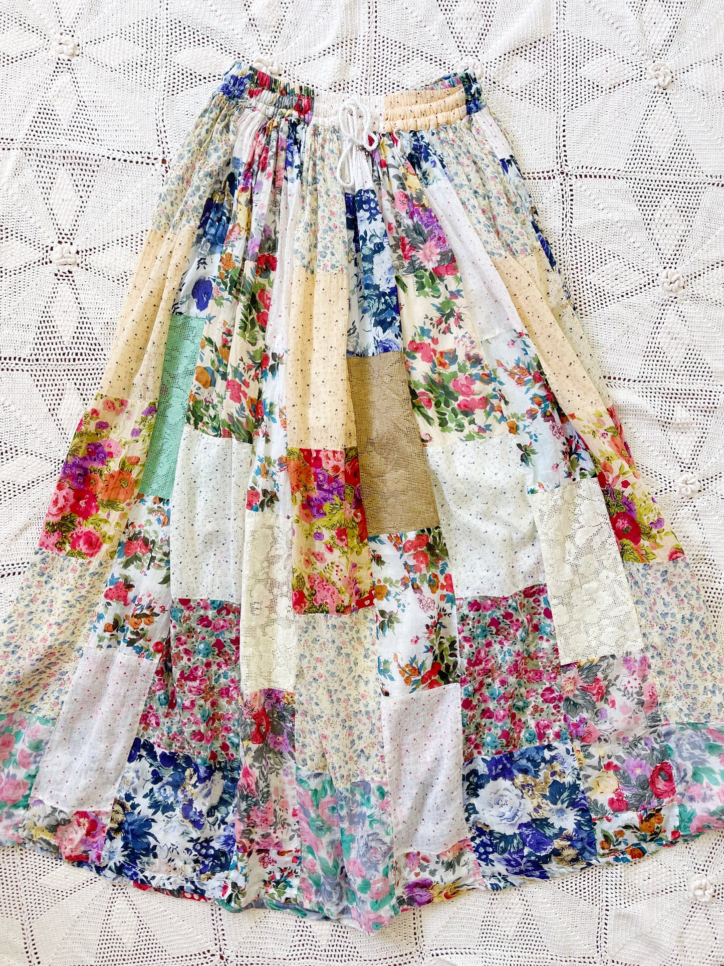 Vintage Patchworks Flower Maxi Skirt