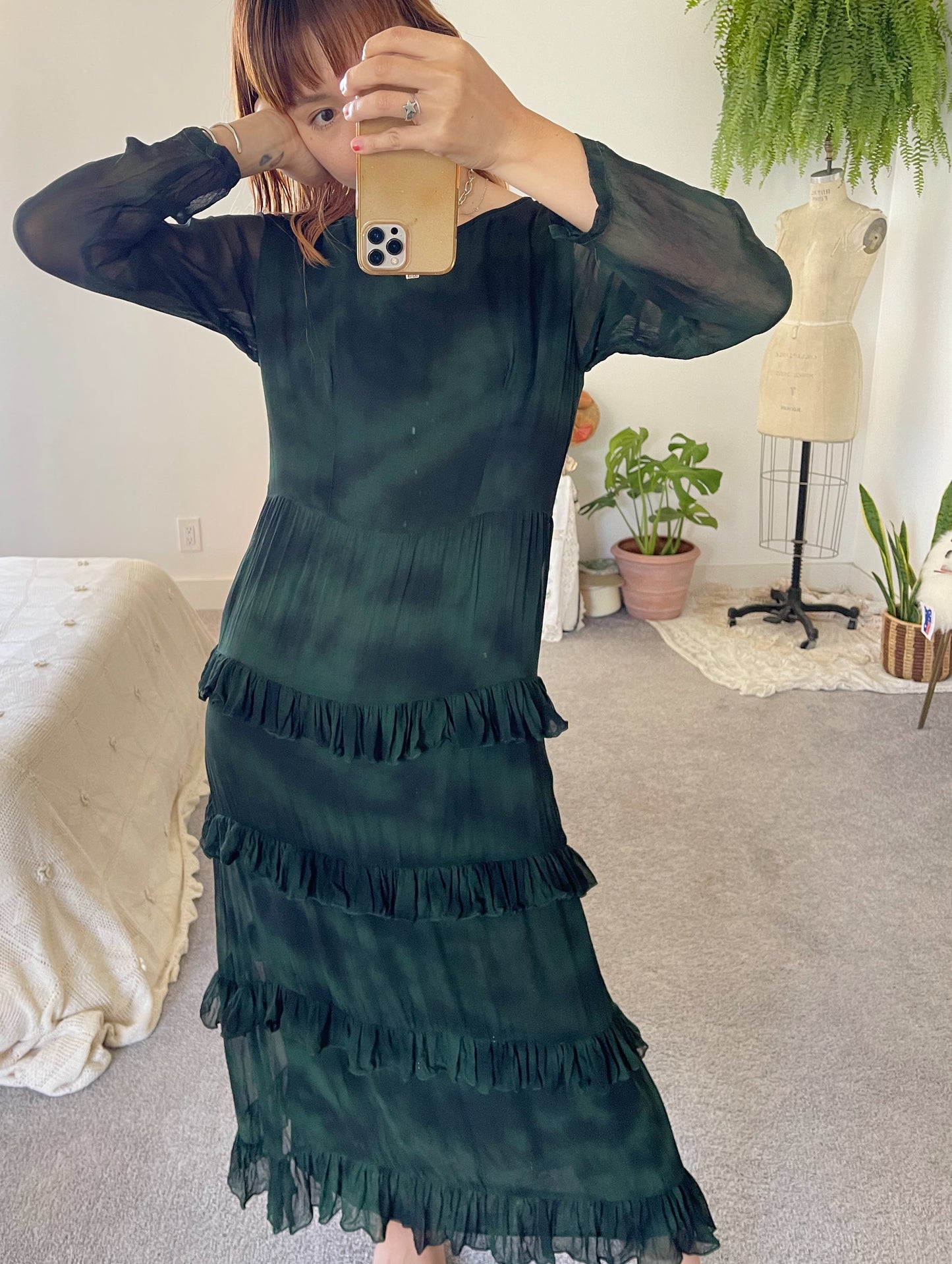 1990’s Moss Green Sheer Long Dress.