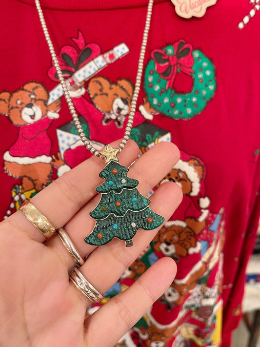 Zuni Tamara Pinto Christmas Tree Brooch and Necklace Top
