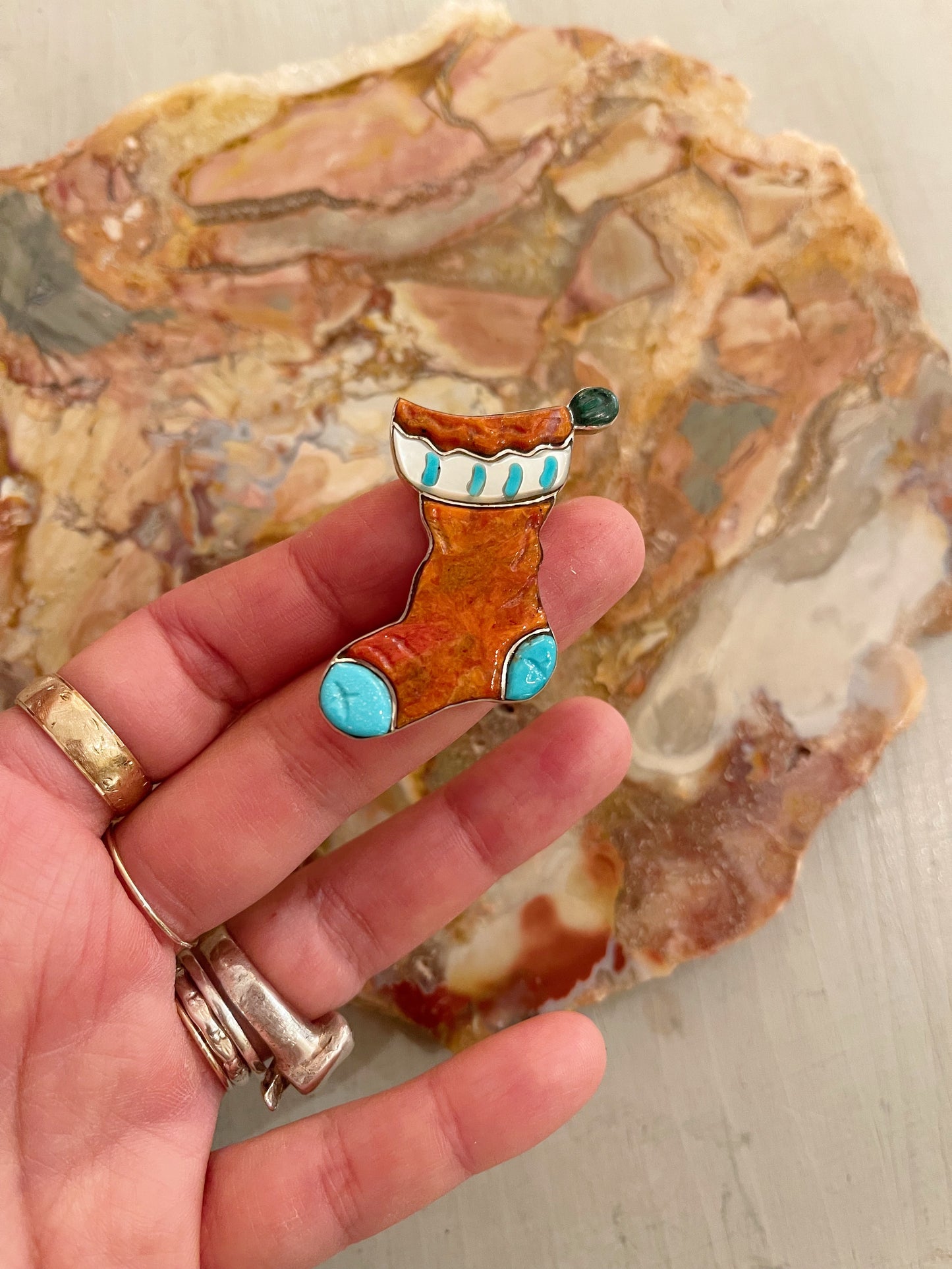 Christmas Stocking Brooch and Necklace Top