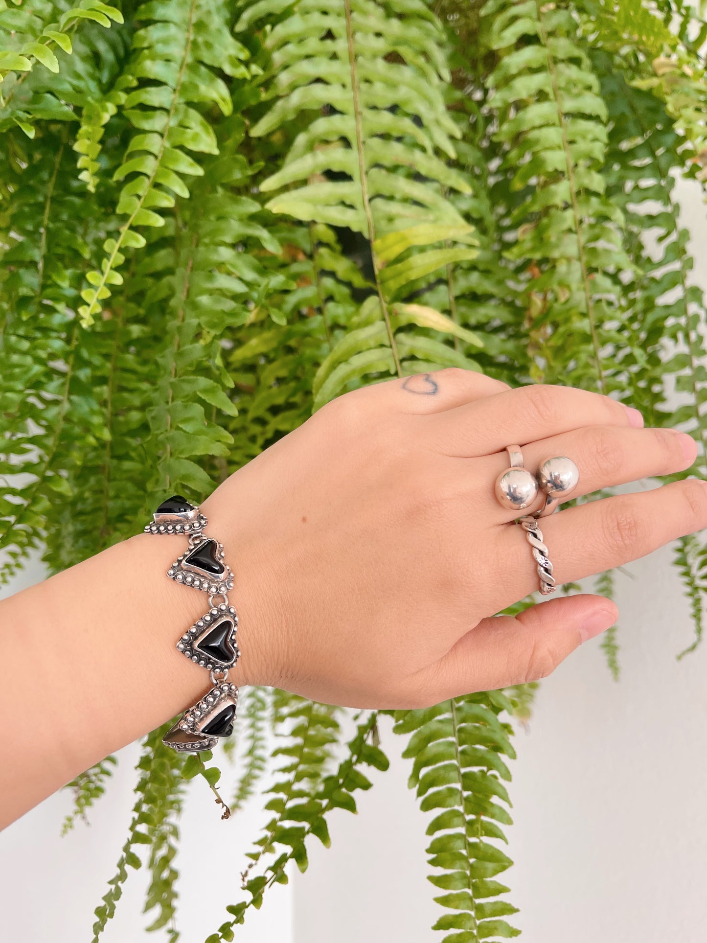 Vintage Tiny Onyx Silver Bracelet.