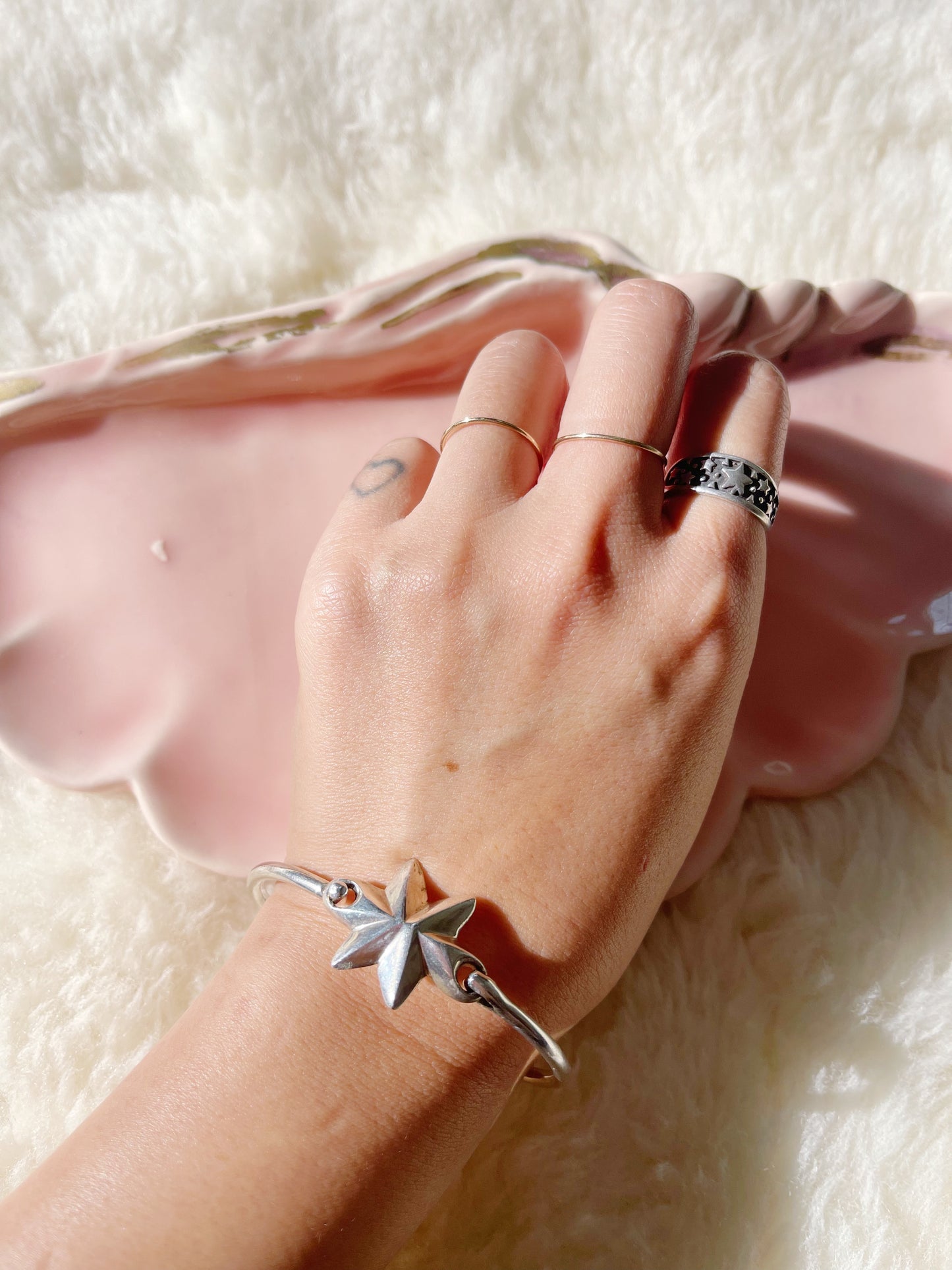 1980s Silver Star Bangle Cuff