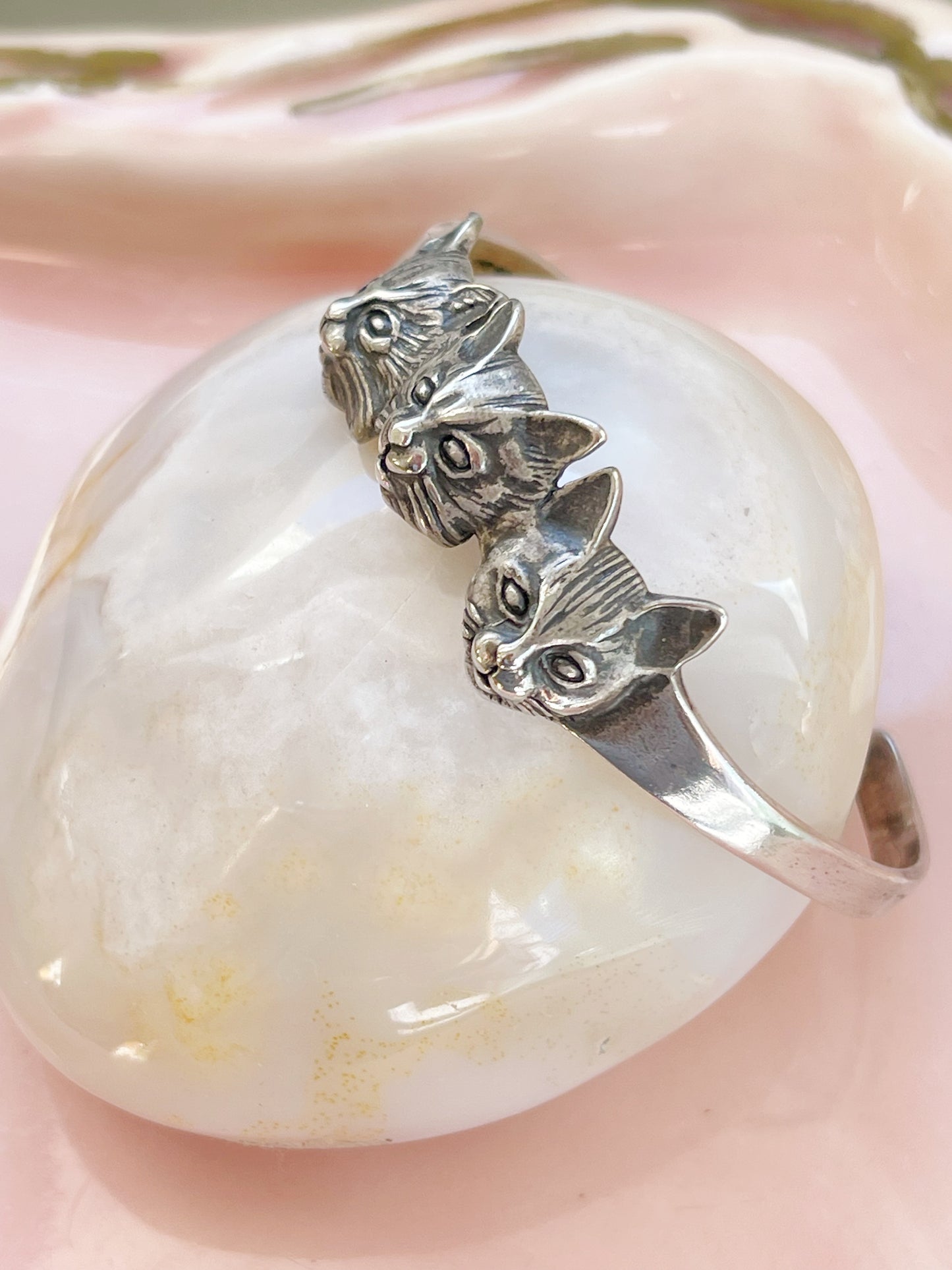 Vintage Cats Sterling Silver Bangle Cuff