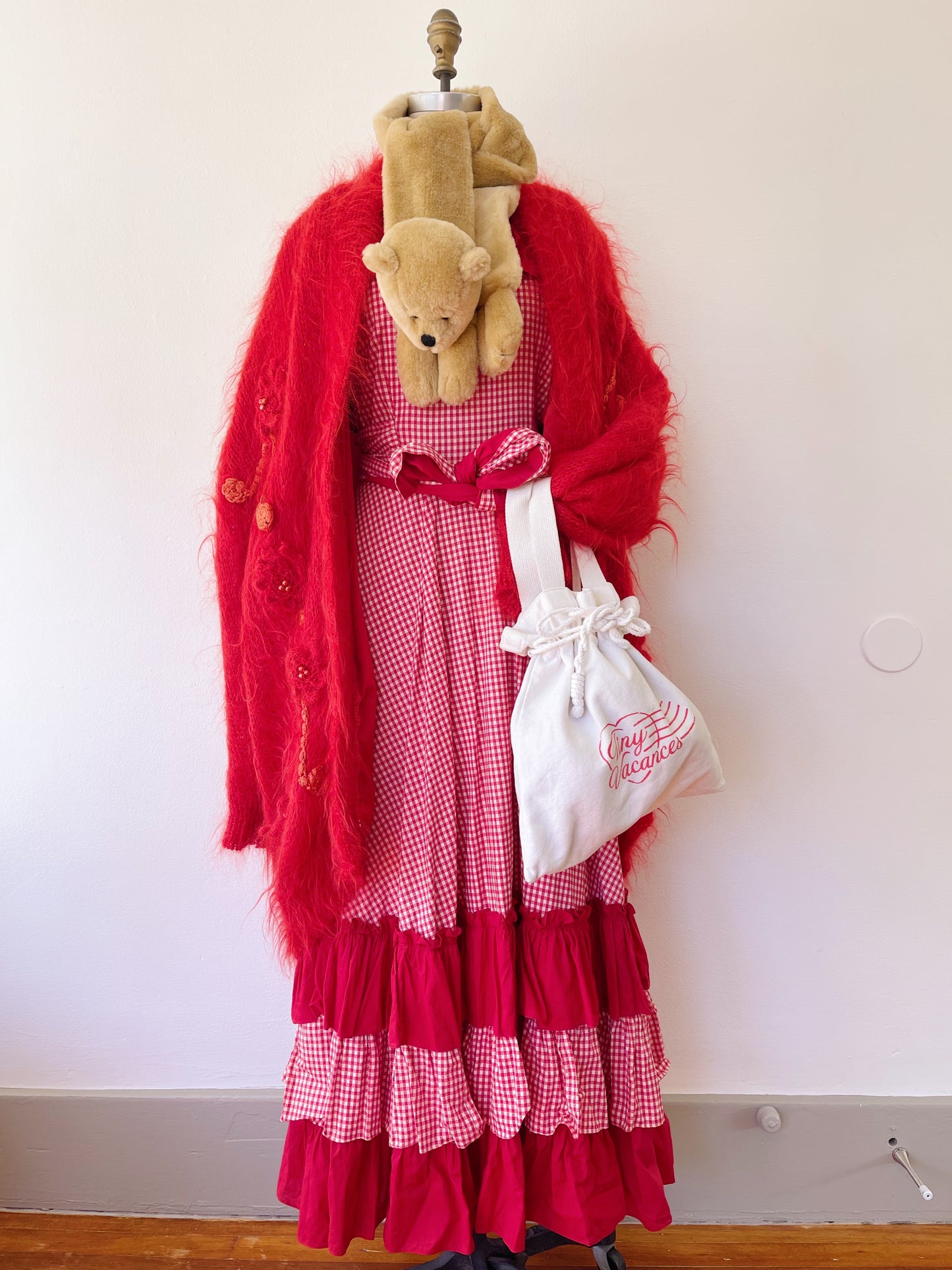 1950s Red Gingham Checked Long Dress