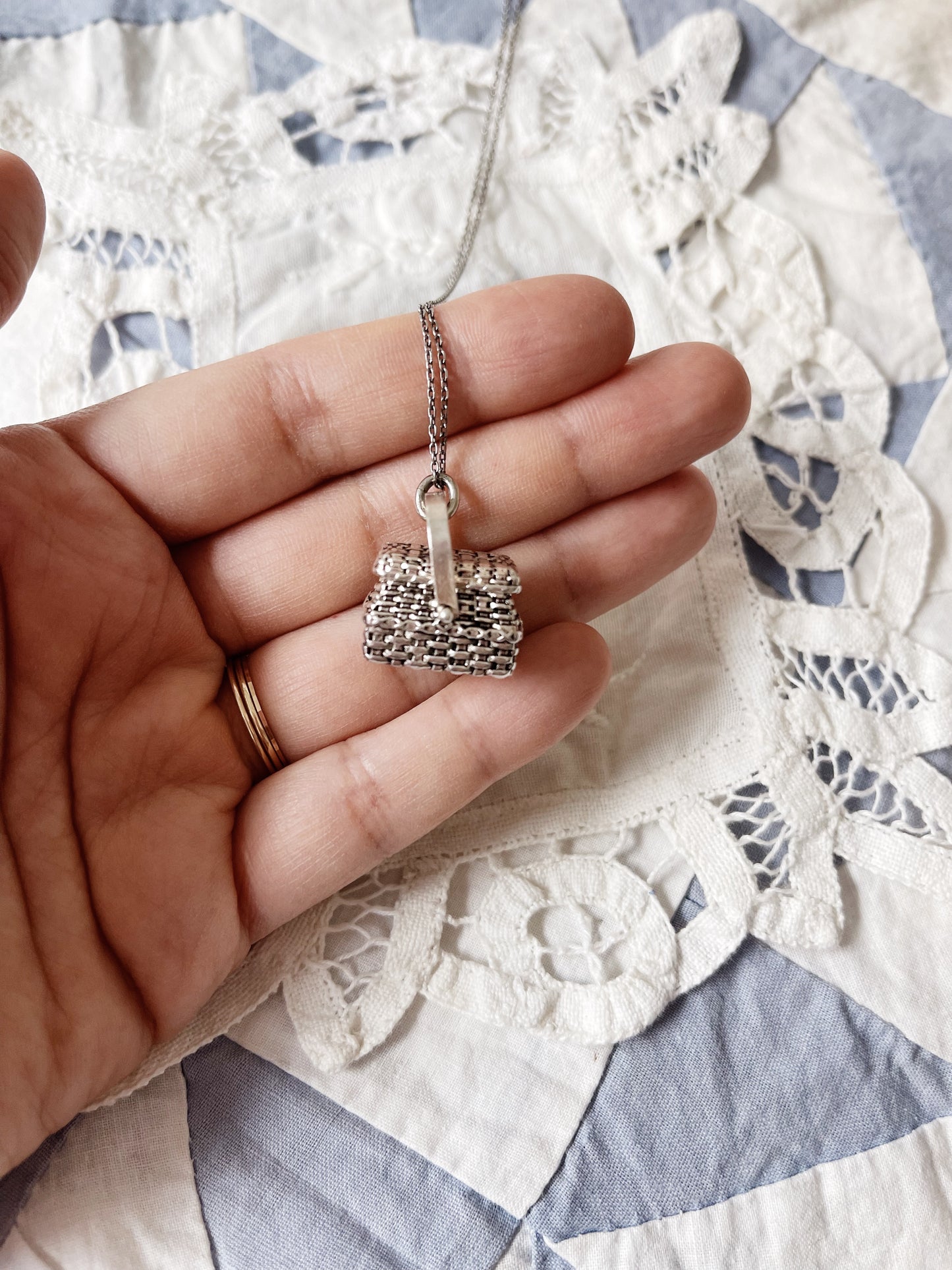 Vintage Silver 925 Basket Charm Pendant