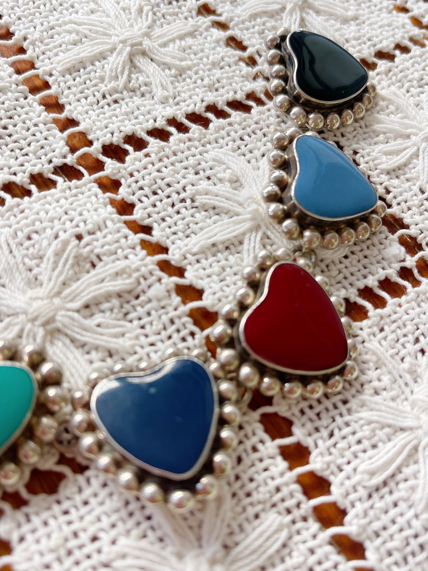 Vintage Mulch Stone Heart Silver Bracelet