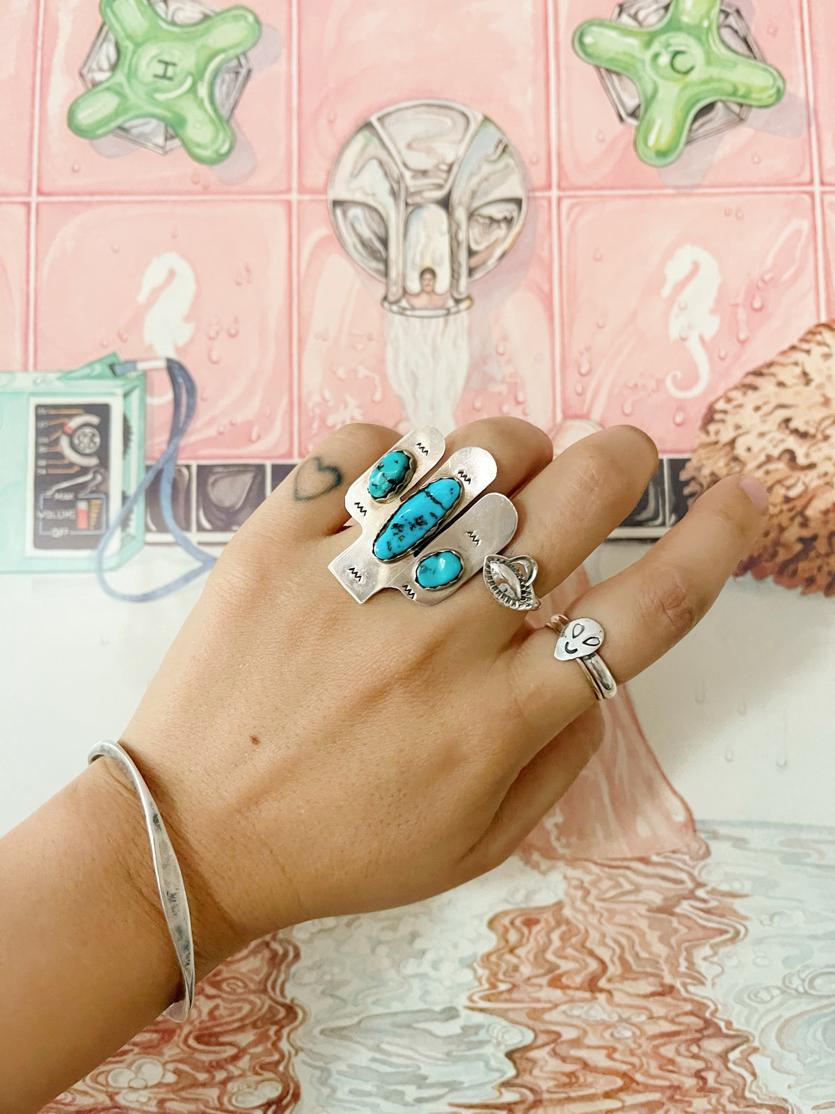 Fred Peters Cactus With Turquoise Ring