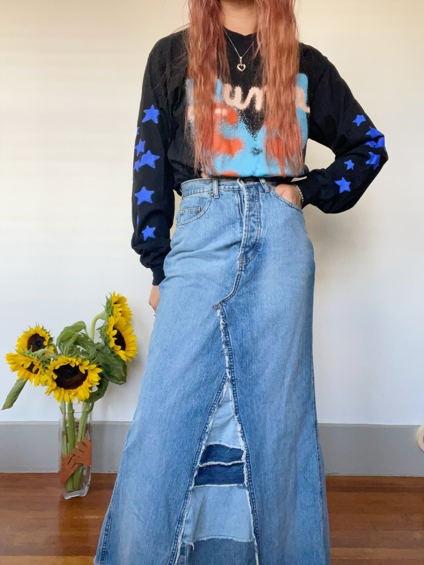 Remake Denim Maxi Skirt