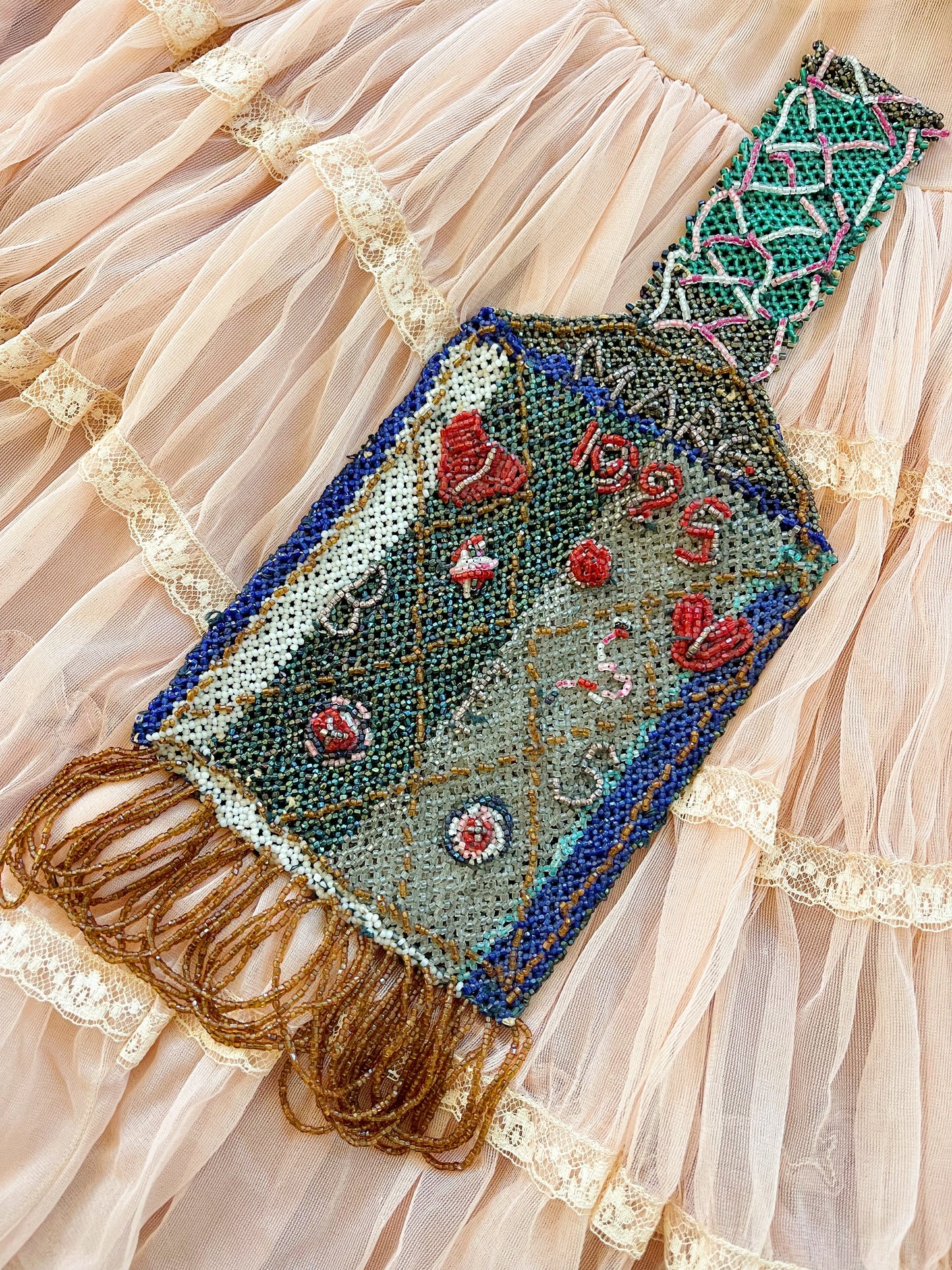 Antique 1925 Handmade Beaded Handle Bag