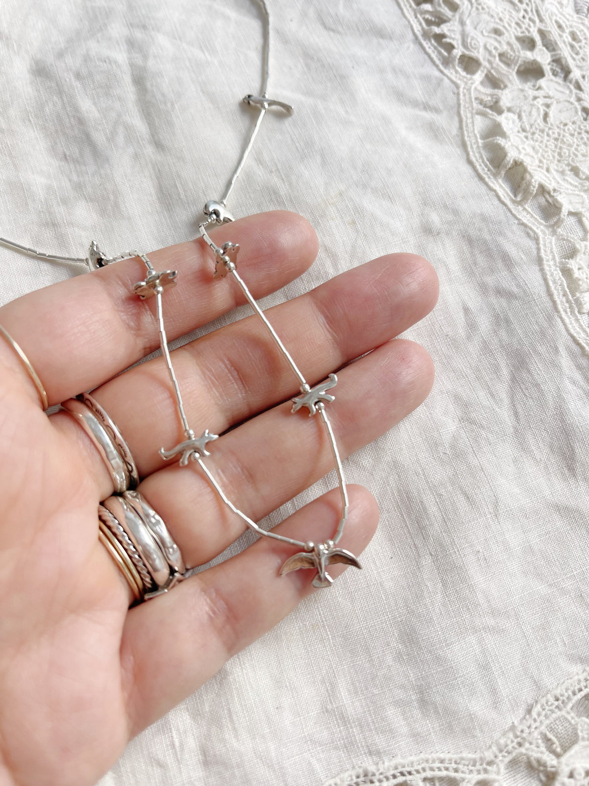 Zuni Silver Animal Fetishes Necklace (Medium)