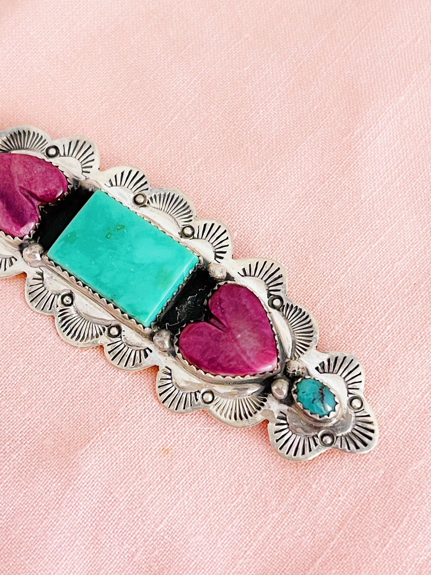 Vintage Navajo Turquoise and Spiny Oyster Pin Brooch.