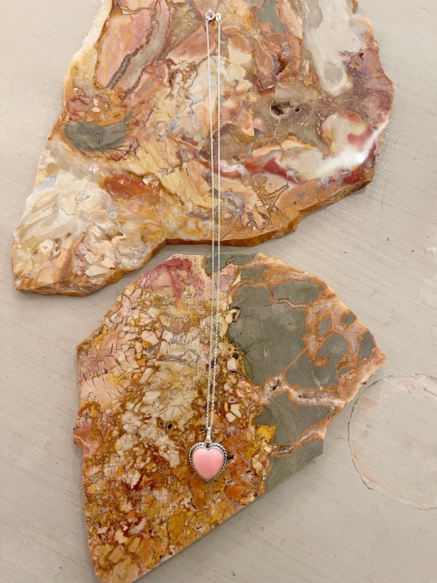 Pink Conch Heart Necklace By Navajo