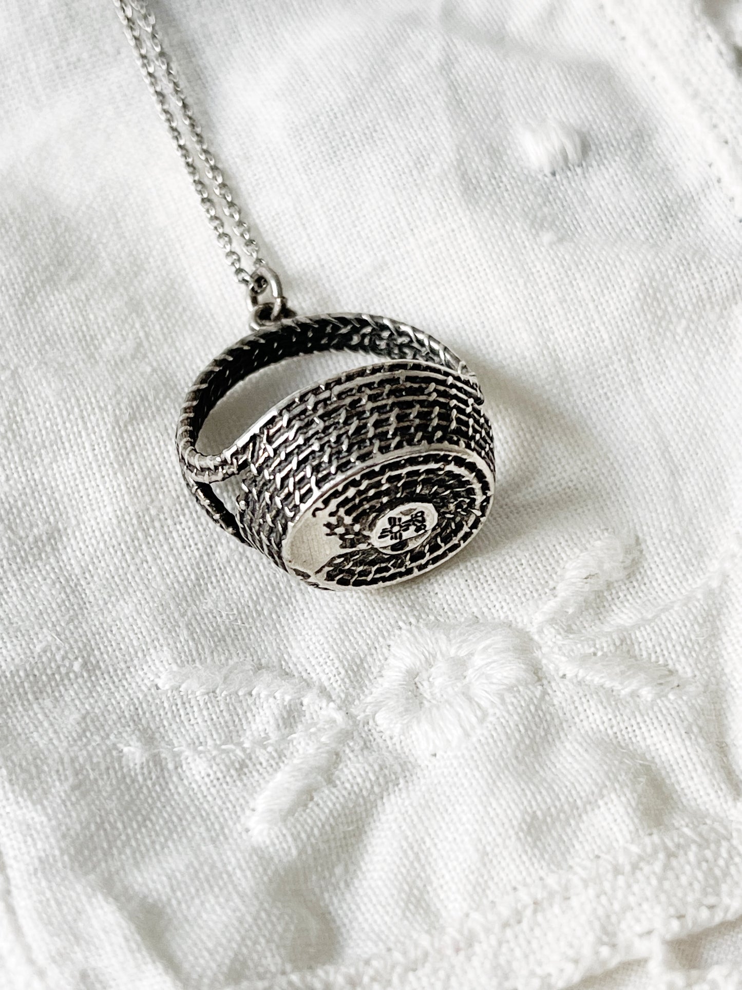 Vintage Silver 925 Basket Charm Pendant
