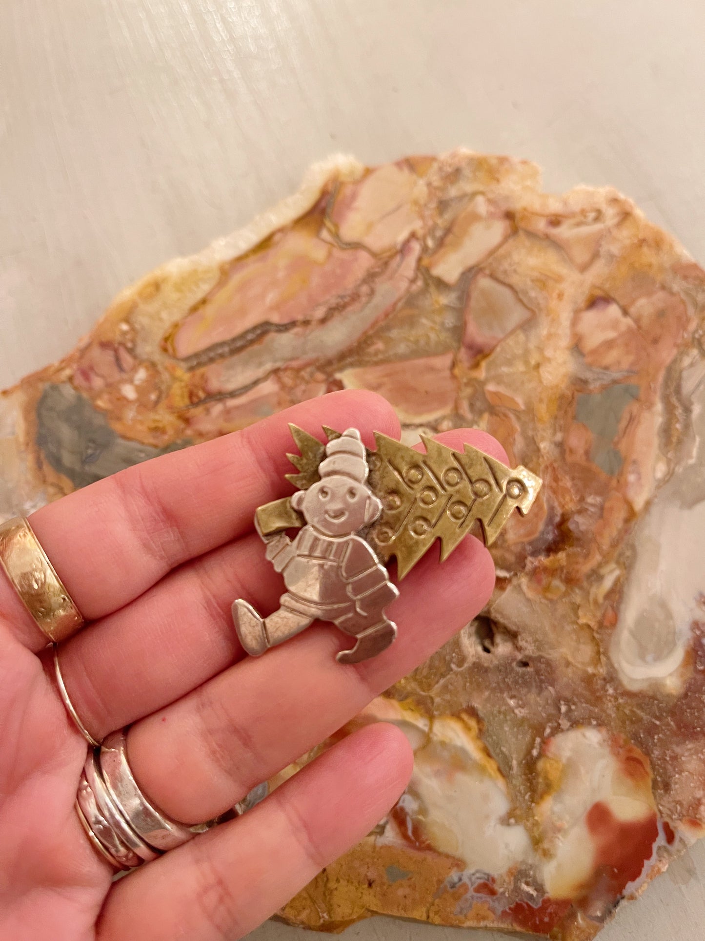 Vintage Christmas Tree Brass and Silver Brooch Pin
