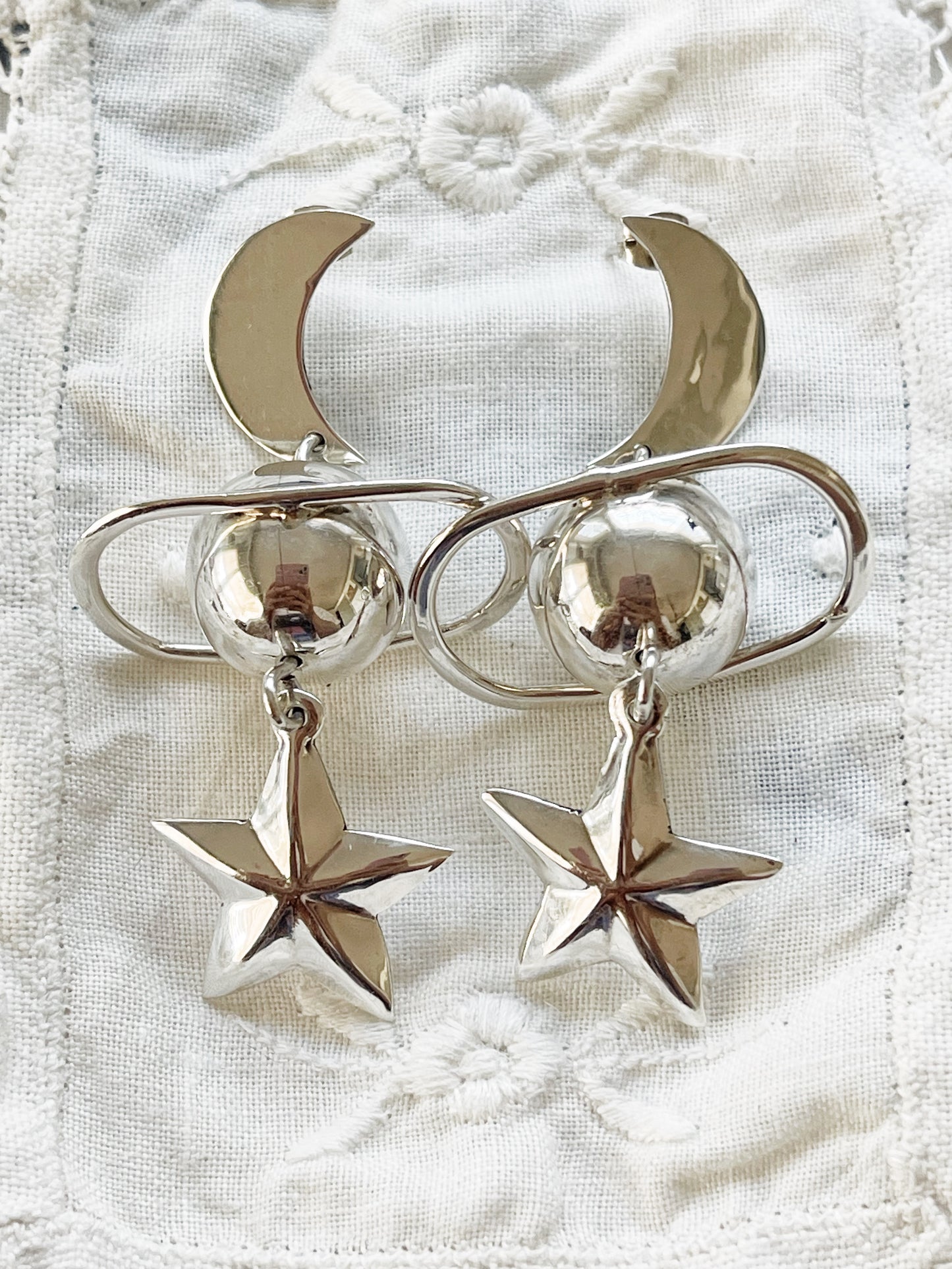 Rare ! Vintage Galaxy Planet Silver 925 Pierce
