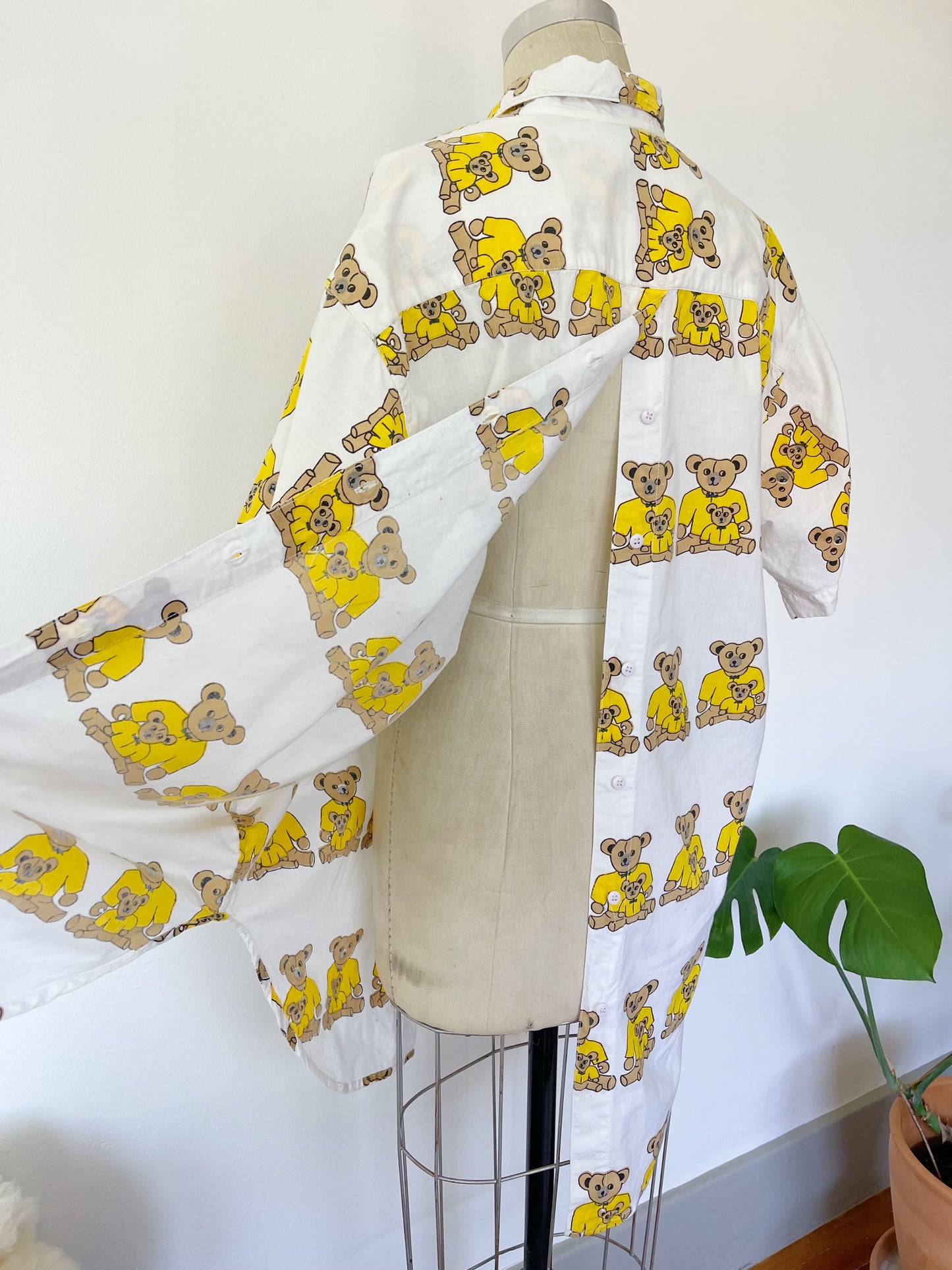 Vintage Bear Printed Unique Long Shirt (Yellow)