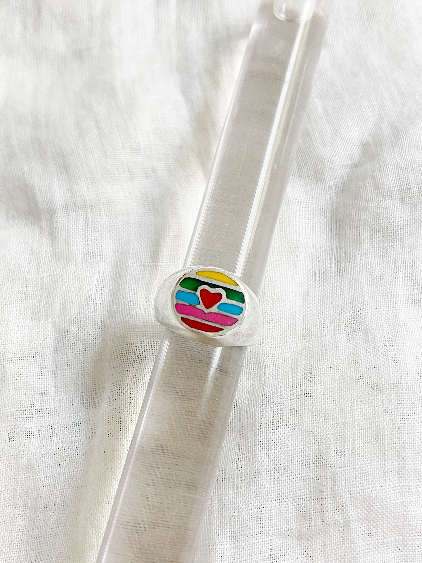 Vintage Enamel Heart Silver Ring