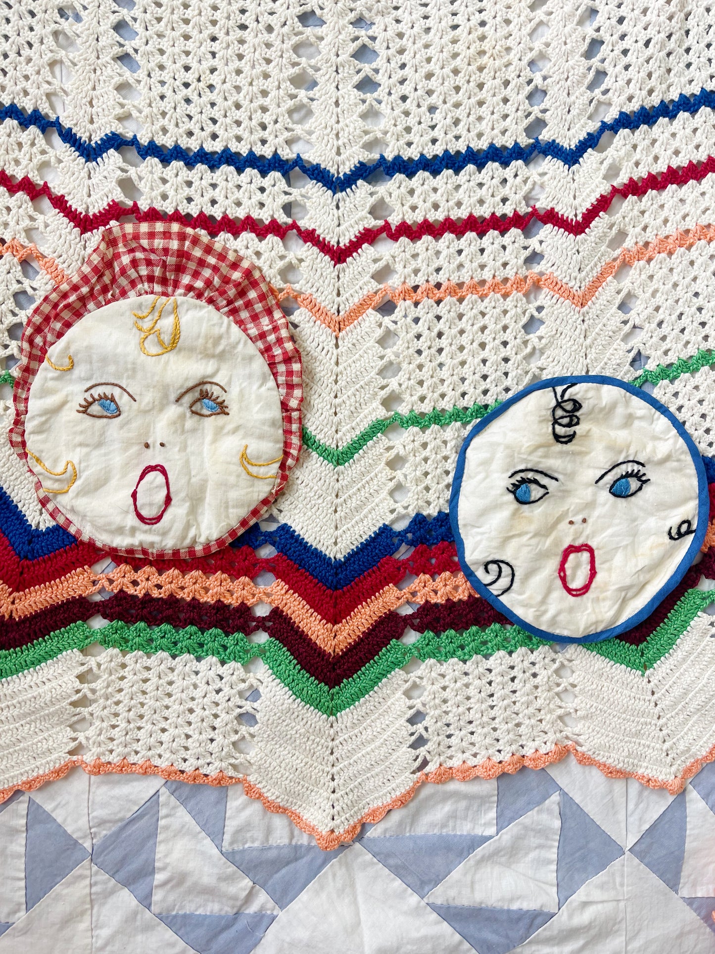 Vintage Crochet Apron with Lovely Patches