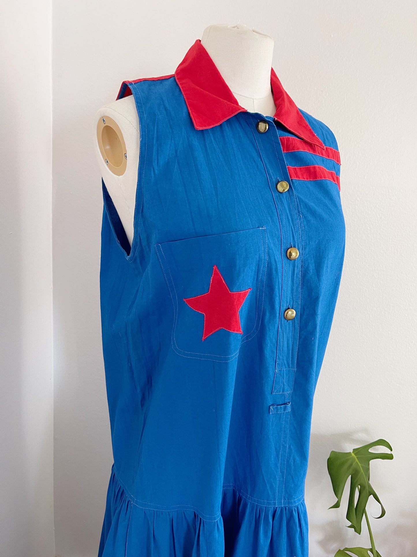 1980’s Blue and Red Ster LongCotton Dress.