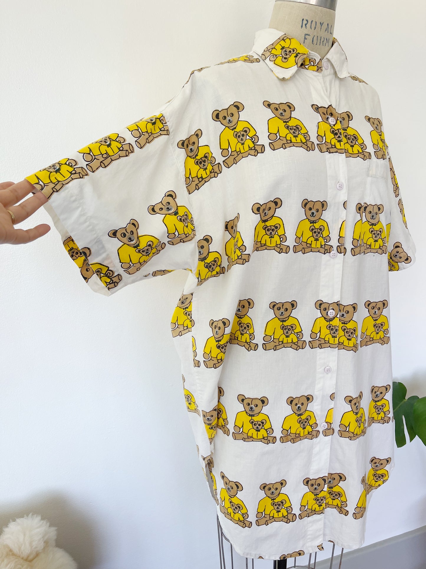 Vintage Bear Printed Unique Long Shirt (Yellow)