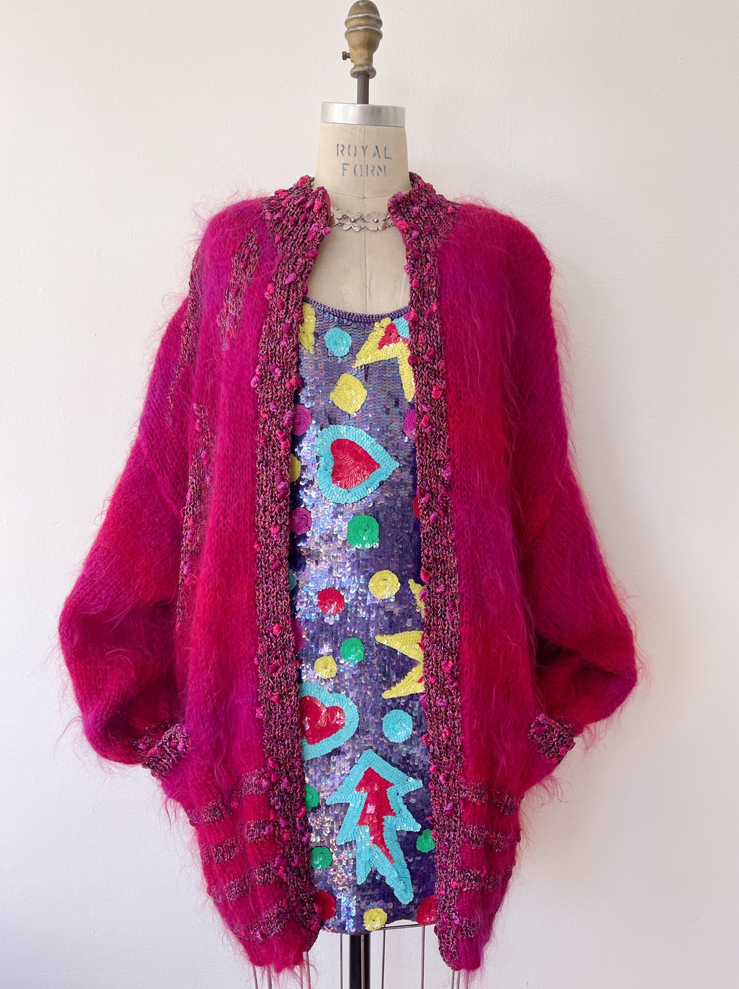 1980s Pink and Purple Mohair Long Cardigan