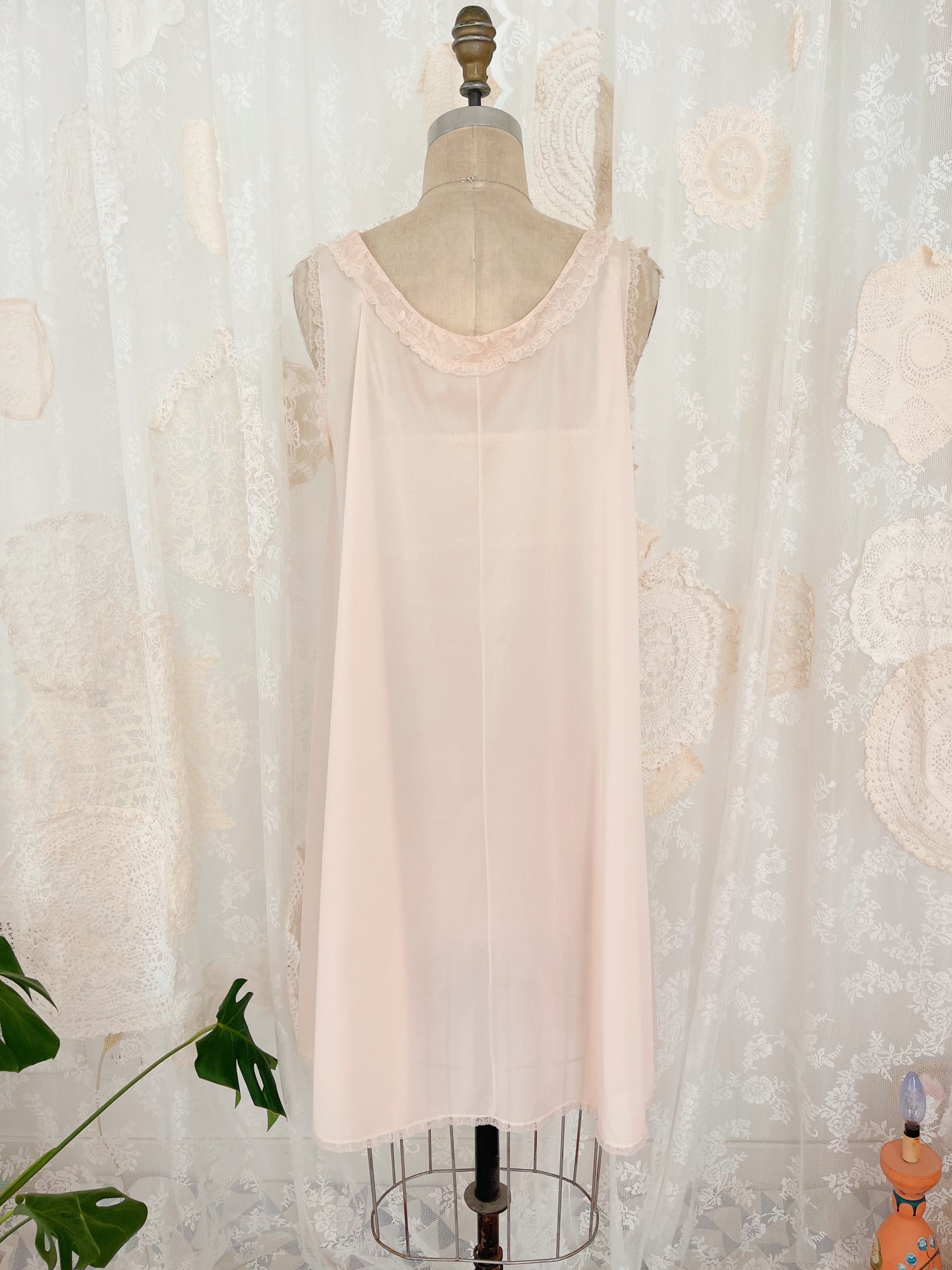 1960s Ribbon Lace Long Night Robe and Slip Dress