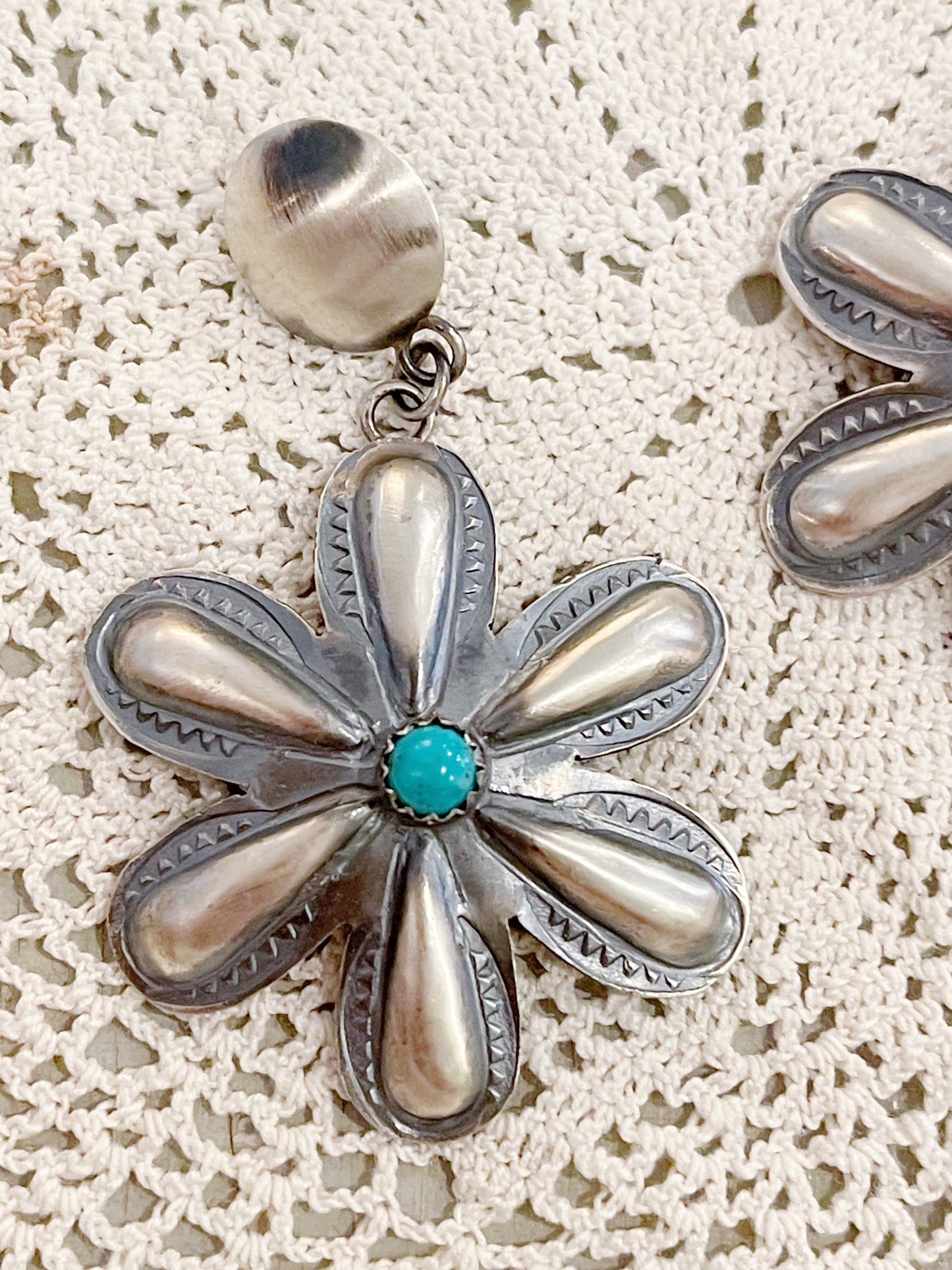 Navajo Turquoise Flower Pierce.