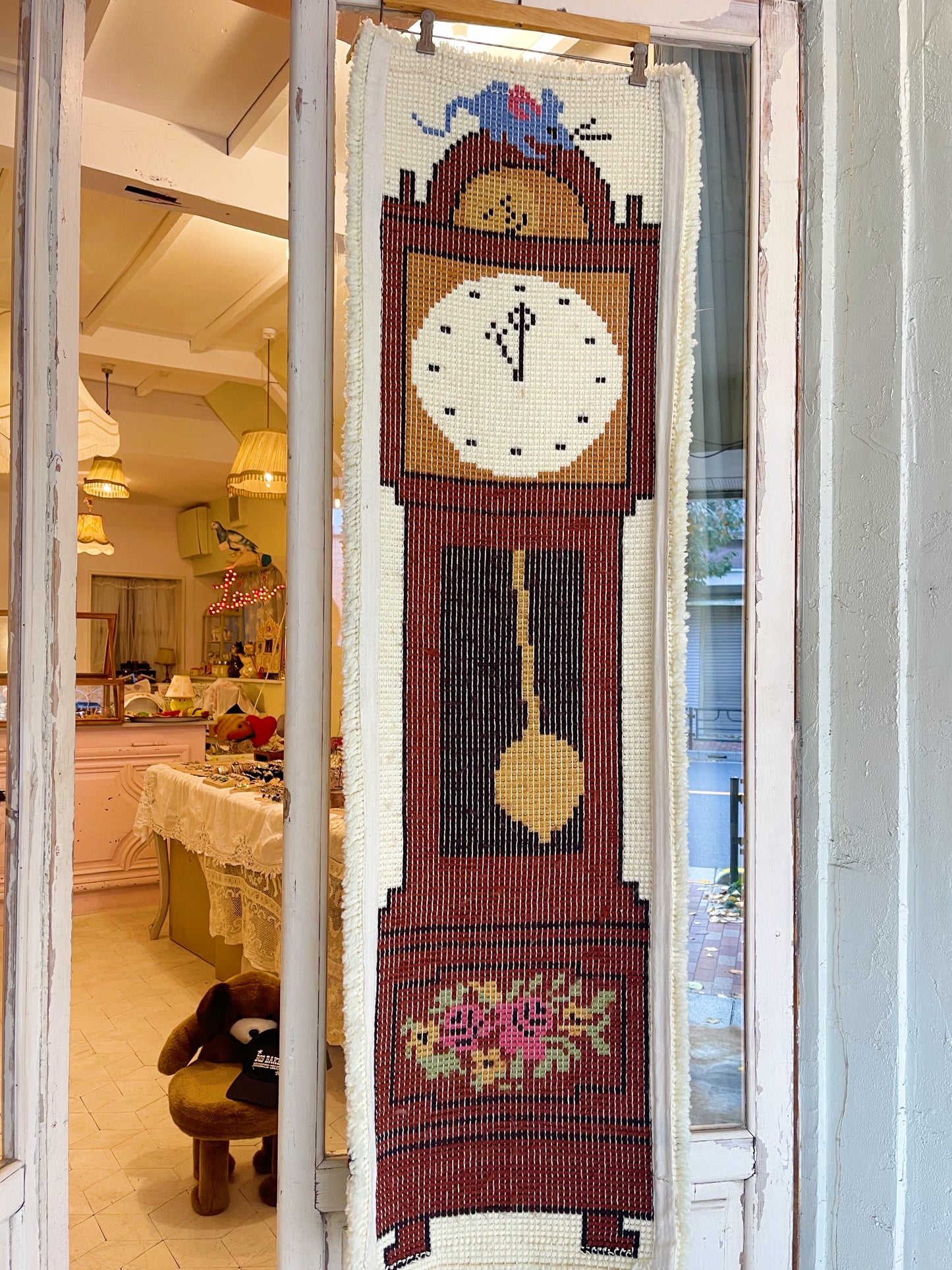 Vintage Grandfather's Clock Latch Hook Rug