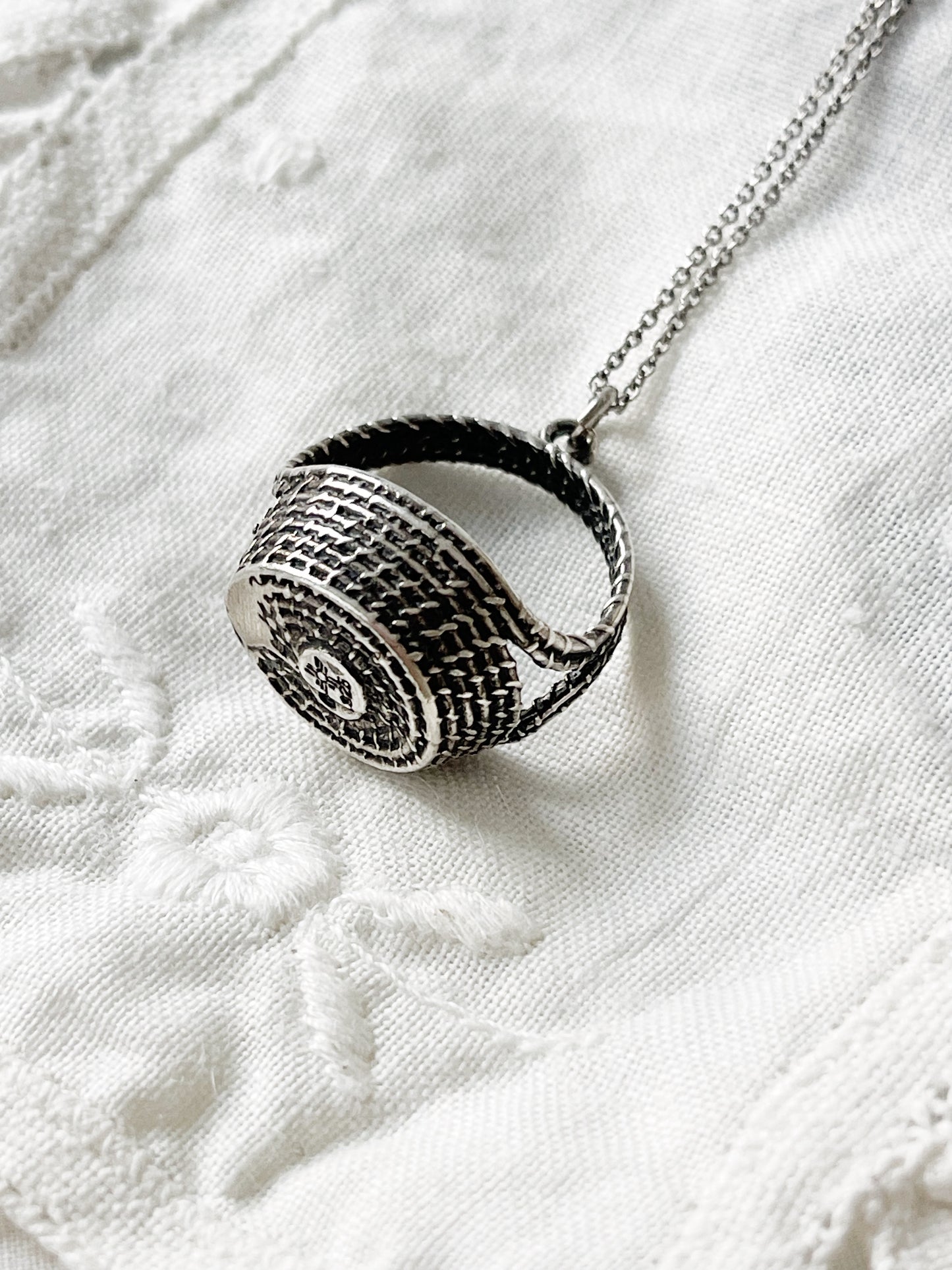 Vintage Silver 925 Basket Charm Pendant