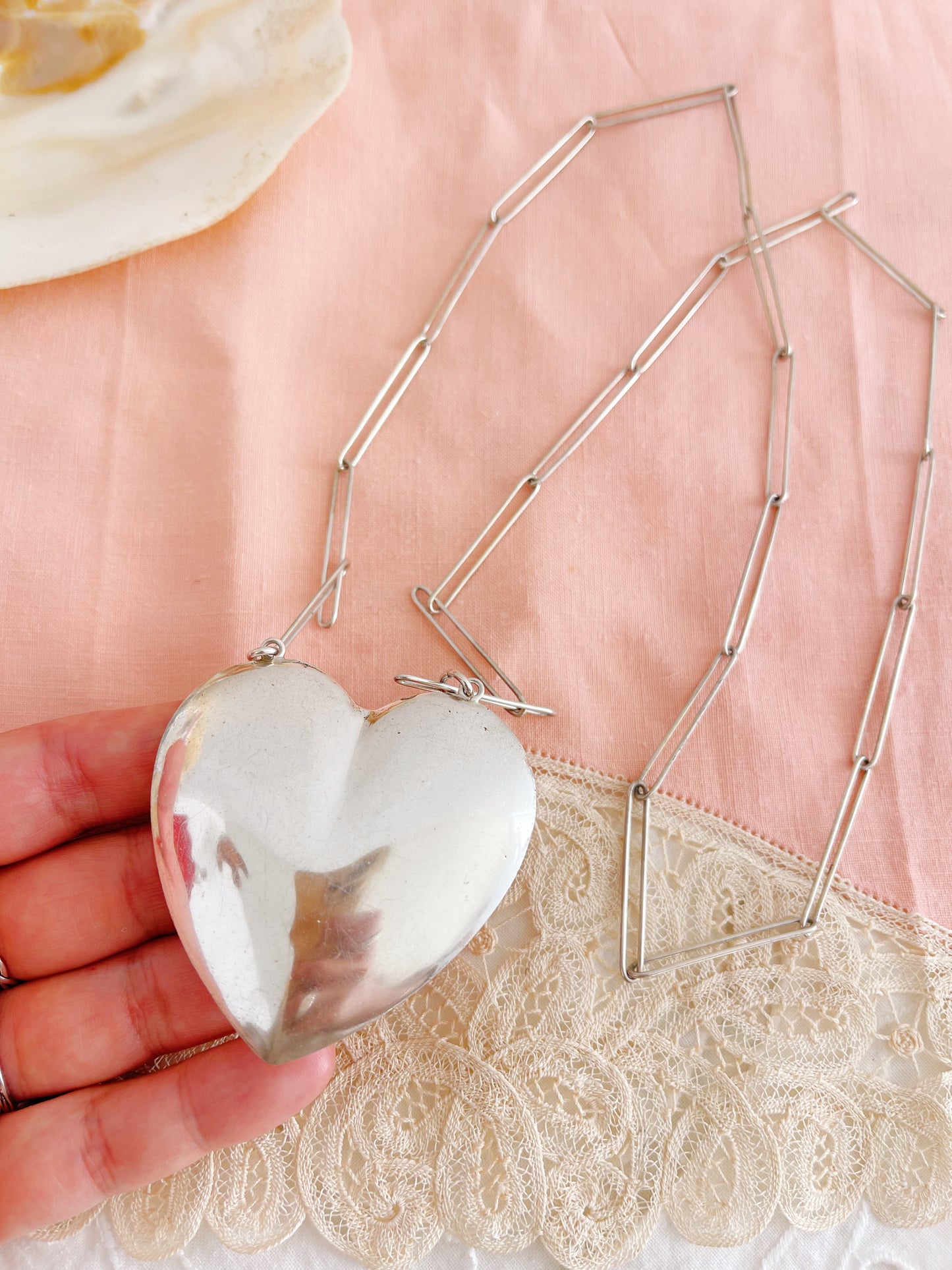 1980‘s Silver Large Puffy Heart Necklace.