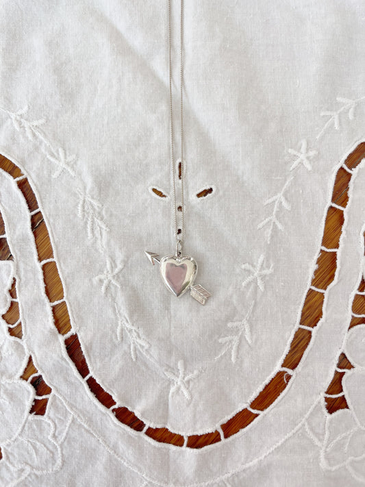 Vintage Heart and Arrow Silver Necklace