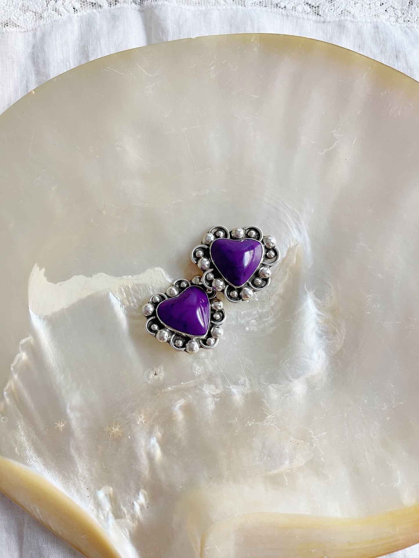 Vintage Purple Jasper Heart Earrings