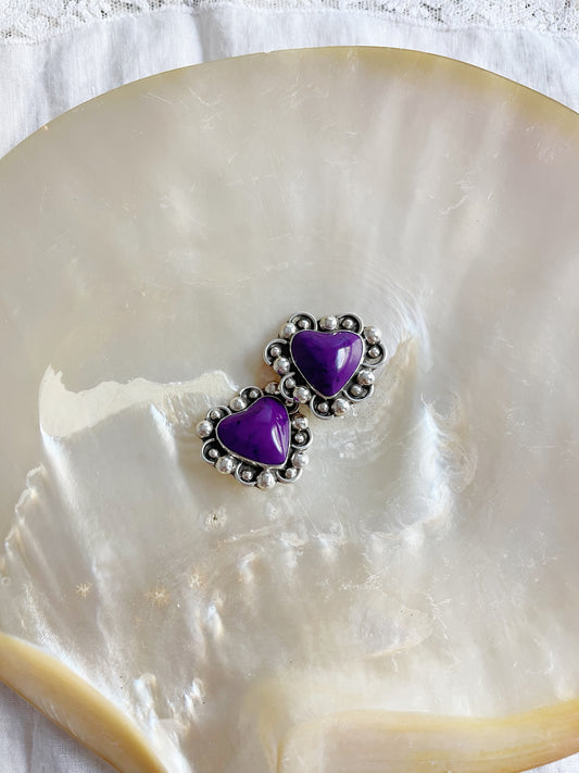 Vintage Purple Jasper Heart Earrings