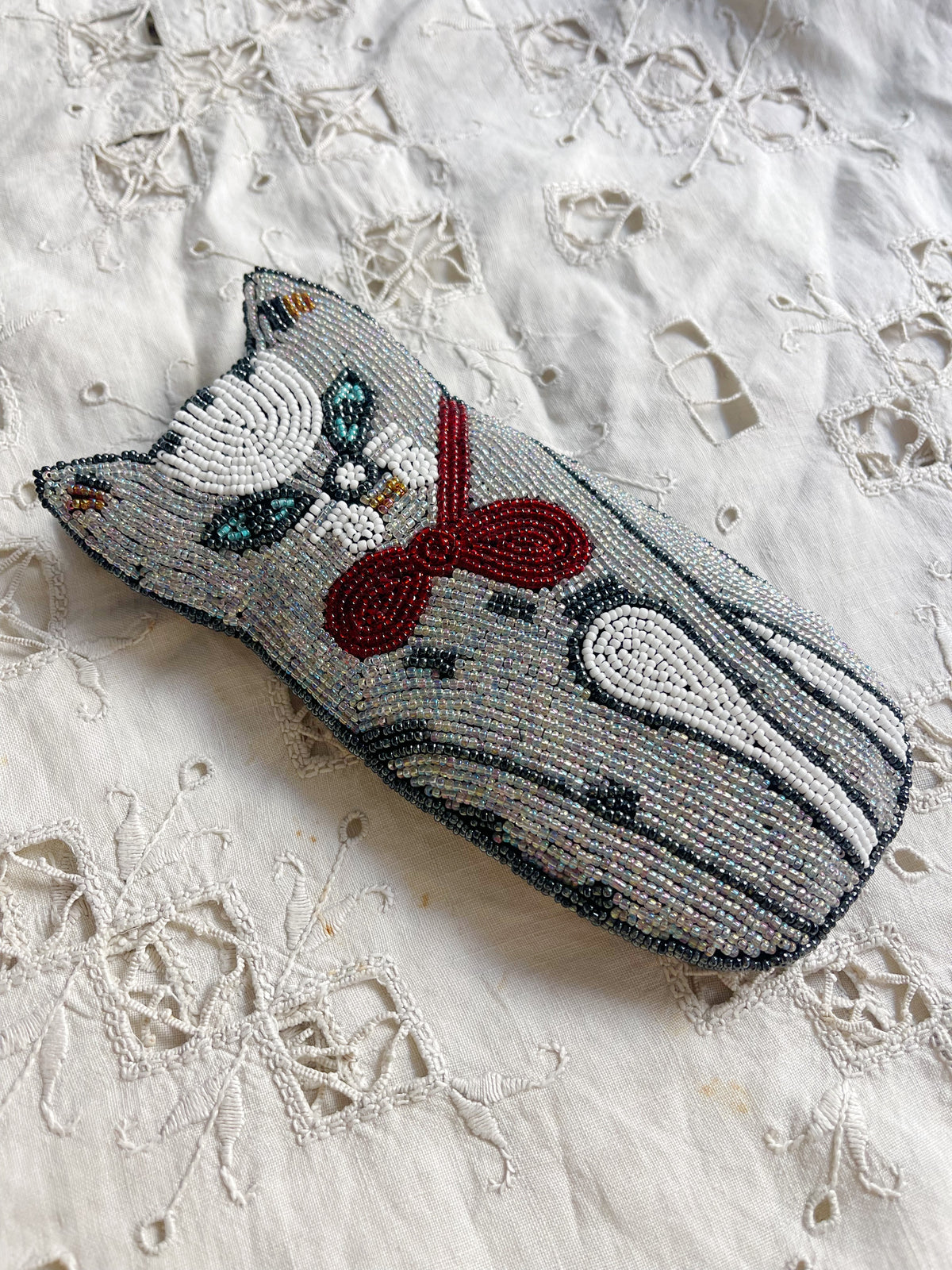 Vintage Beaded Cat Sunglasses Case