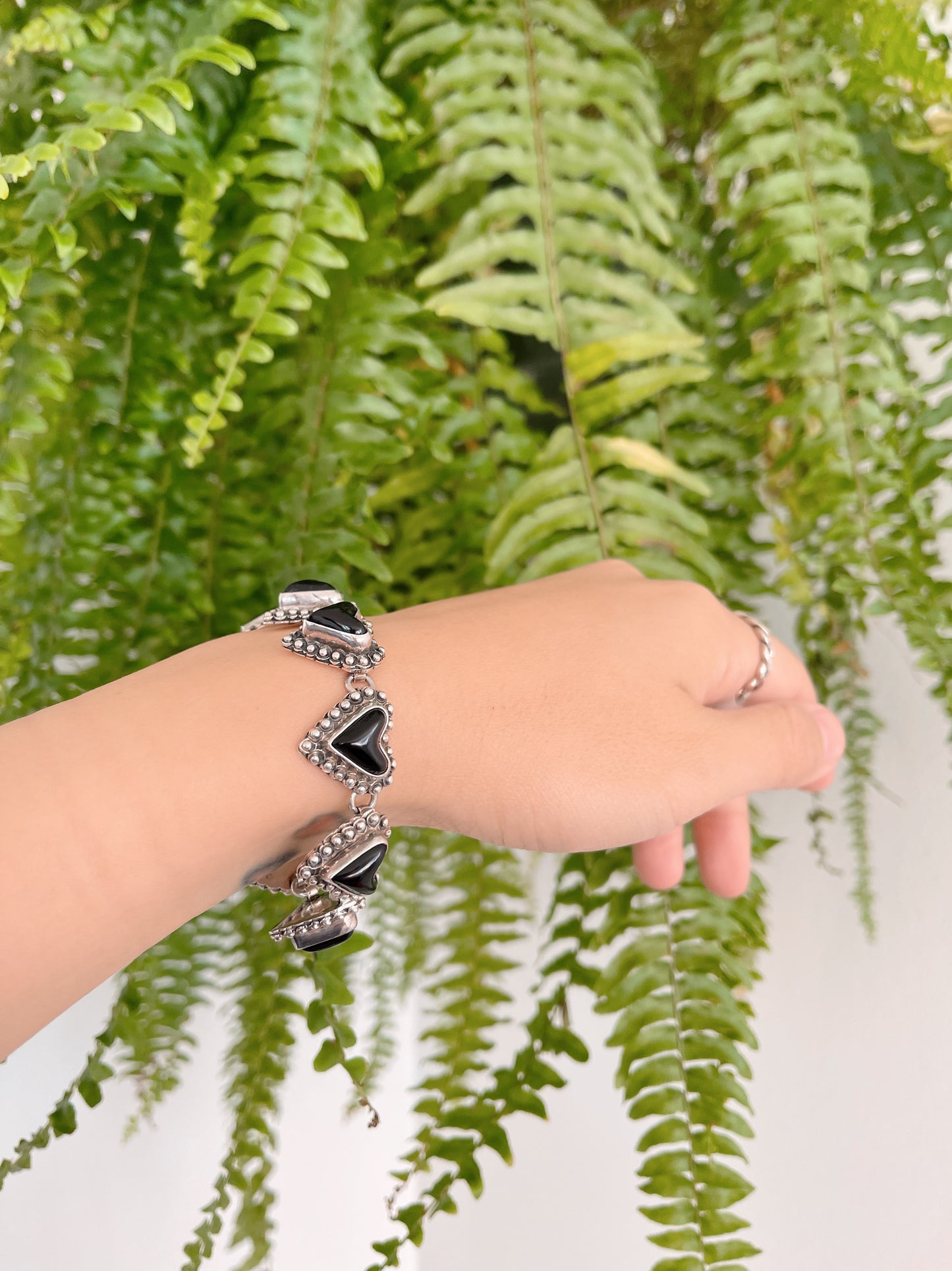 Vintage Tiny Onyx Silver Bracelet.