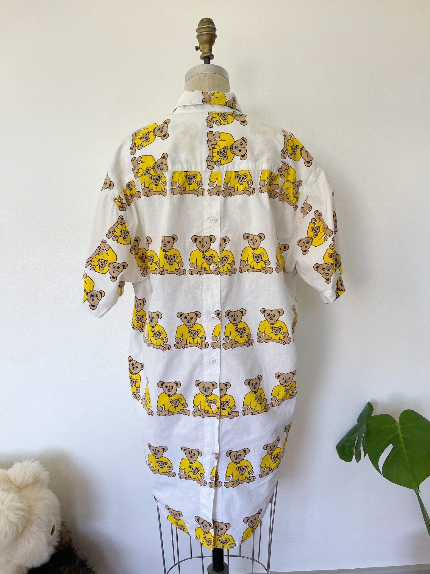 Vintage Bear Printed Unique Long Shirt (Yellow)