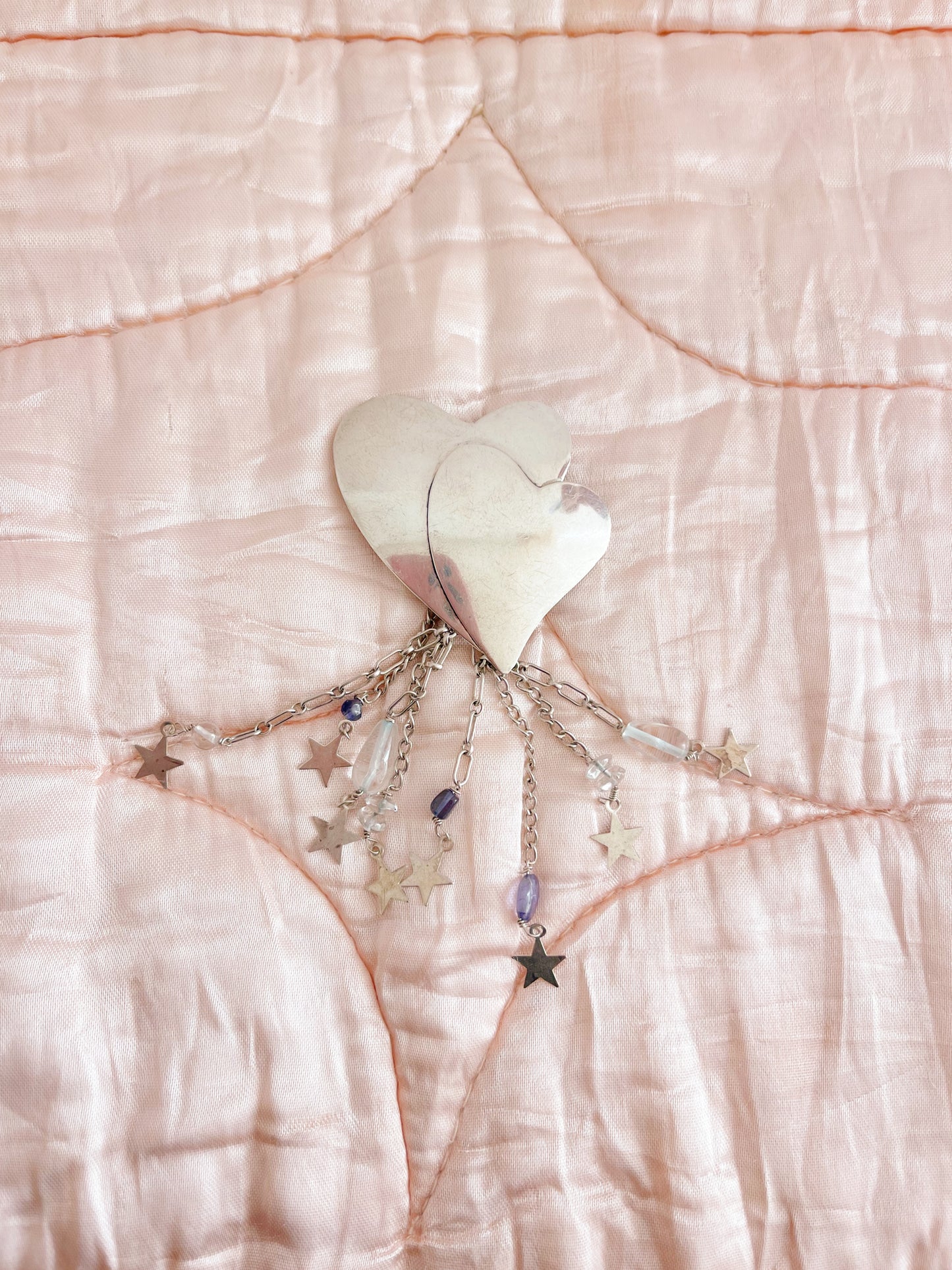 1980‘s Hearts Rain Silver Brooch