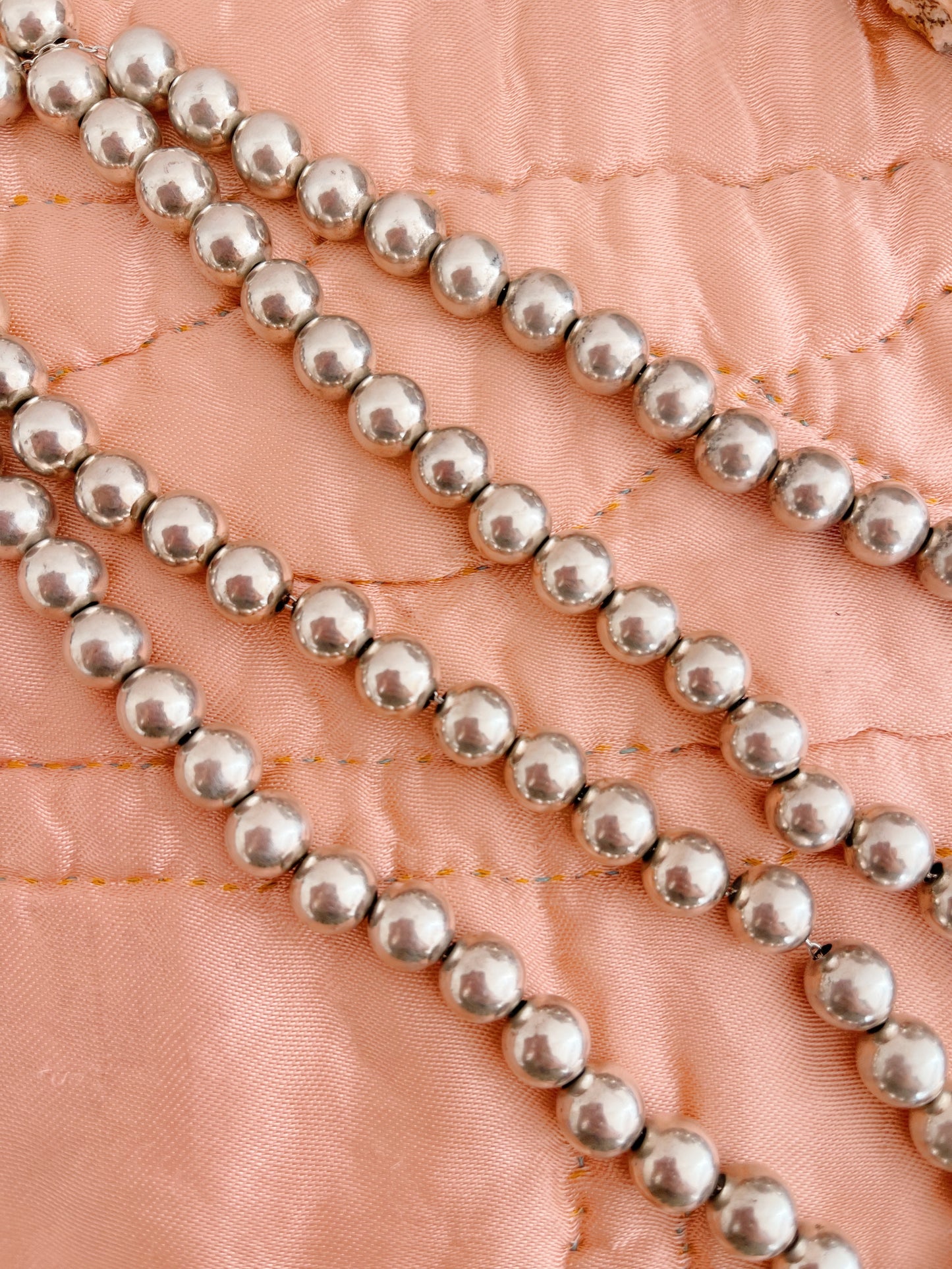 Vintage Mexican Silver Ball Beads Long Necklace