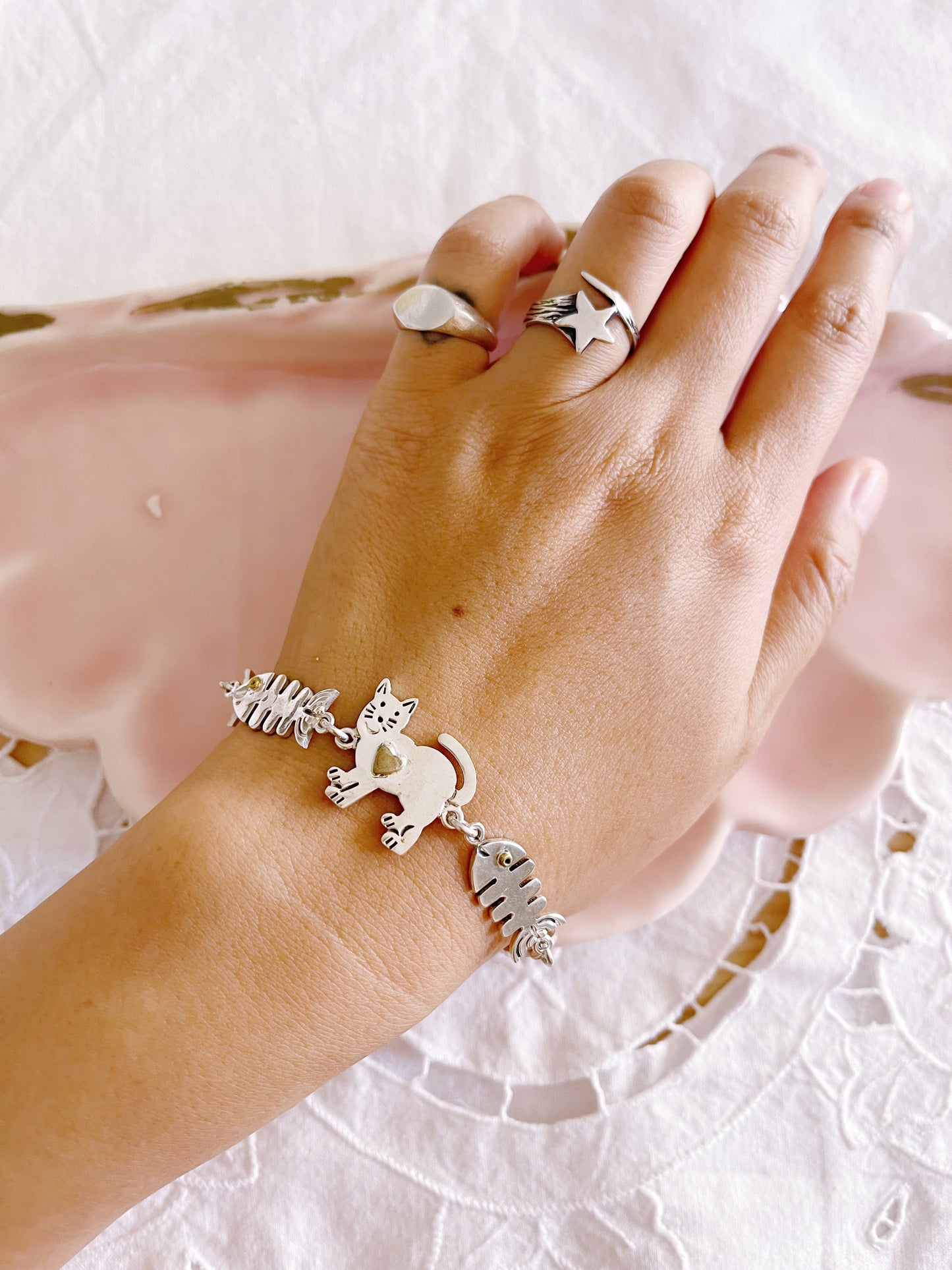 1990‘s Cat and Fish Silver Bracelet.