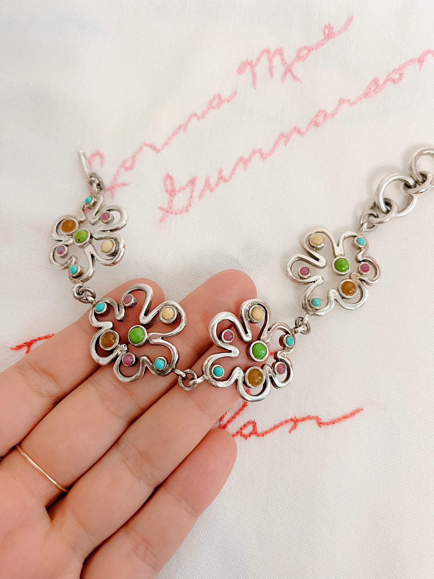 Vintage Flower Unique Silver Bracelet and Pierce