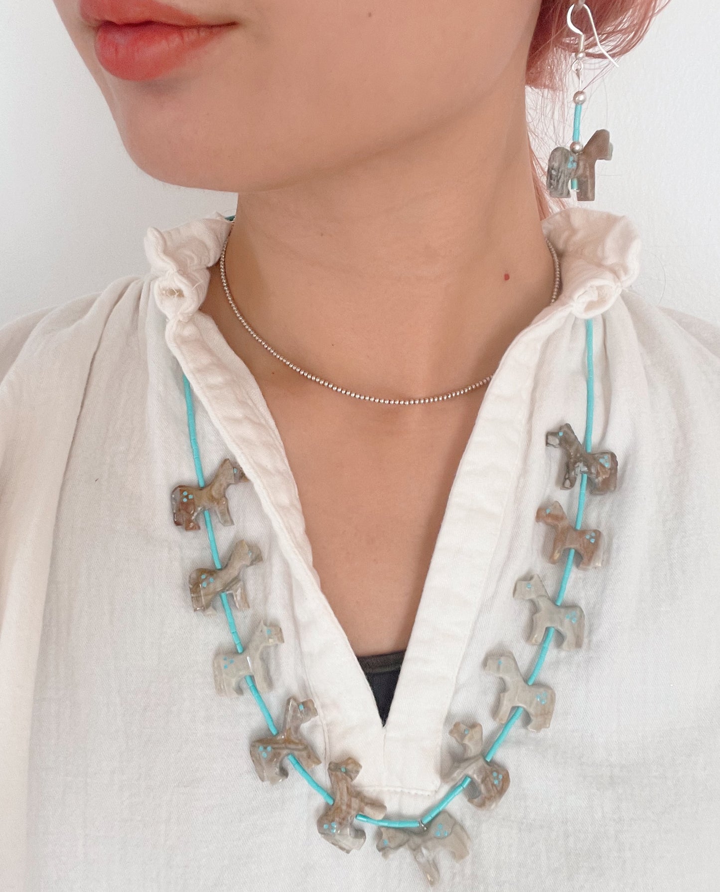 Zuni Horses Fetish Necklace and Pierce